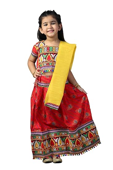Kids Embroidered Traditional Ghoomar Lehenga Choli |Chania Choli|Radha Dress|Navratri/Dandiya/Garba Dress with Dupatta for Girls Y0040