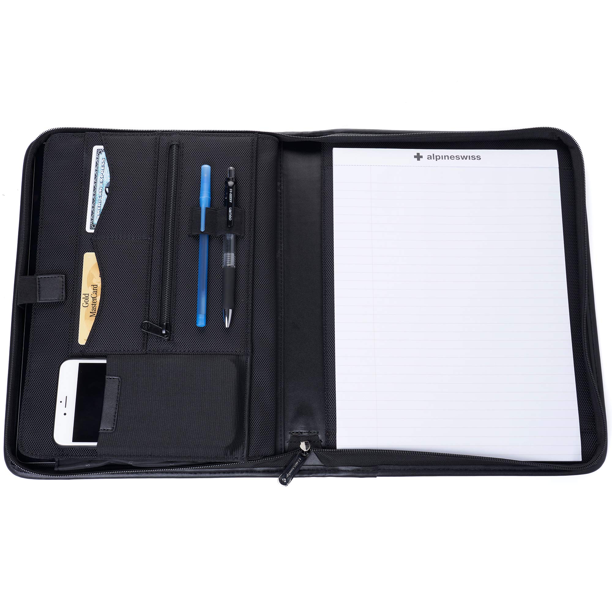 Alpine Swiss Zippered Writing Pad Business Organizer Portfolio with Tablet Sleeve Left & Right Handed