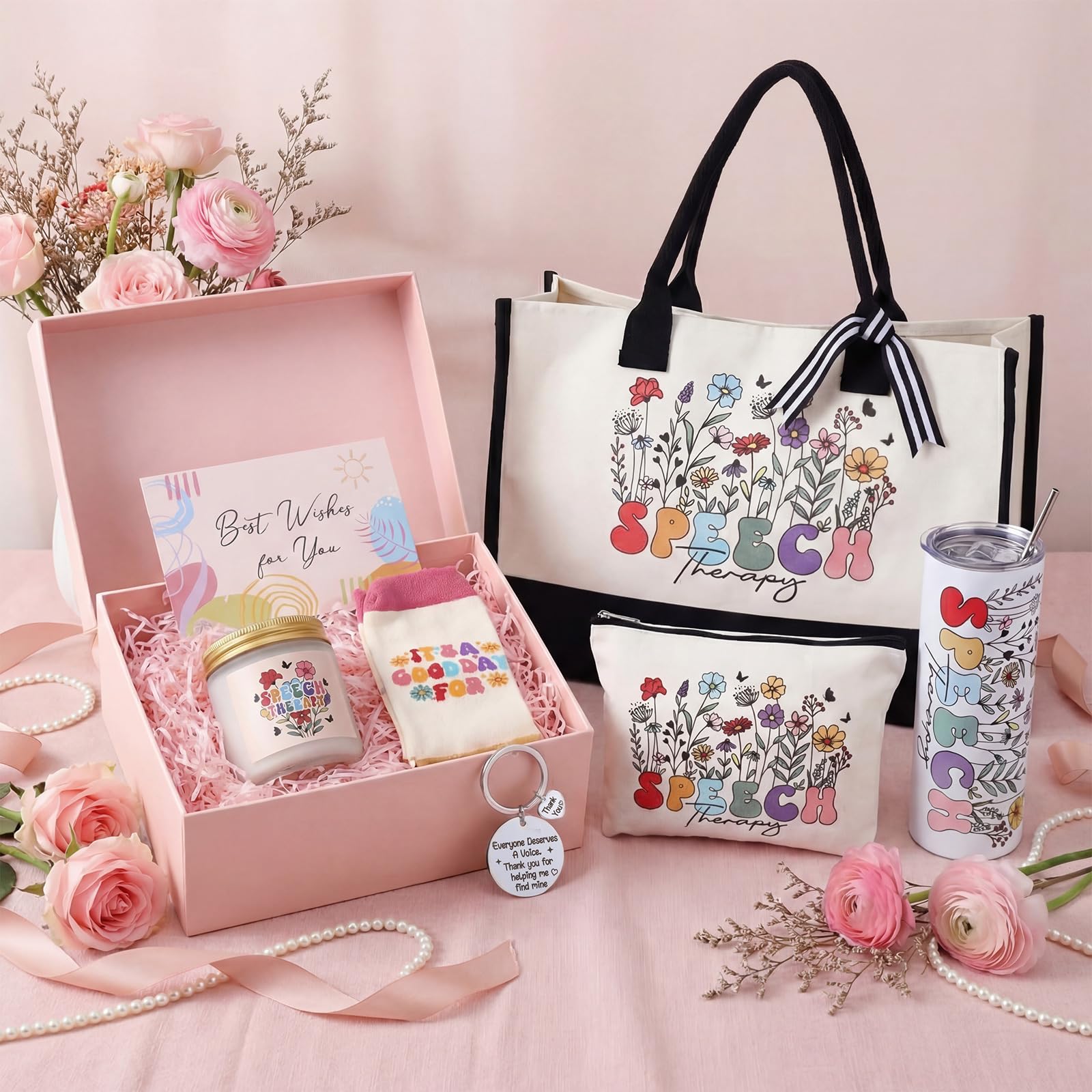 Patelai 7 Pcs Speech Therapy Gifts Speech Language Pathologist Graduation Birthday Appreciation Gifts Set for Assistant Therapist, Pathologist Mothers Day, Teacher with 20oz Tumbler Canvas Tote Bag