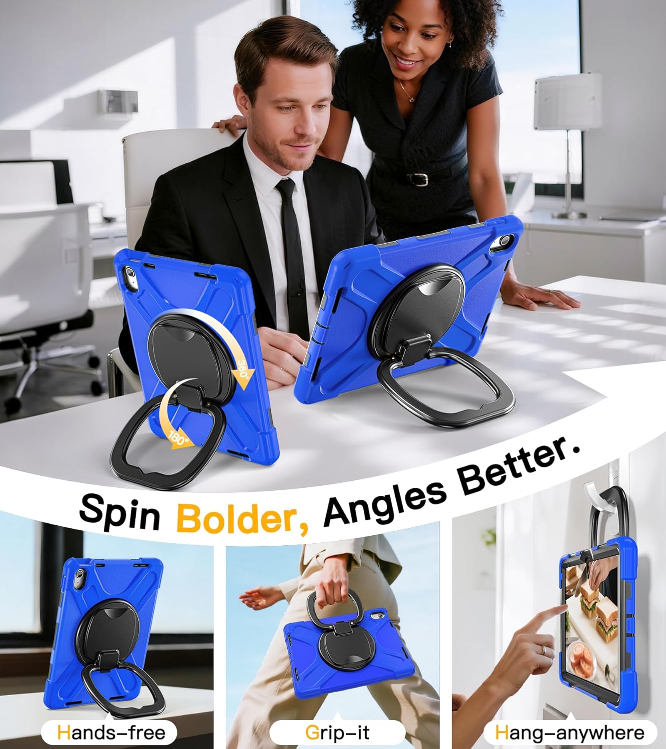 BRAECN Case for iPad (A16) 11th/10th Generation 11”/10.9'' 2025/2022-Rugged Silicone Cover for iPad 10th Gen w/Pencil Holder/Swivel Ring Stand/Screen Protector/Stable Kickstand/Shoulder Strap, Blue