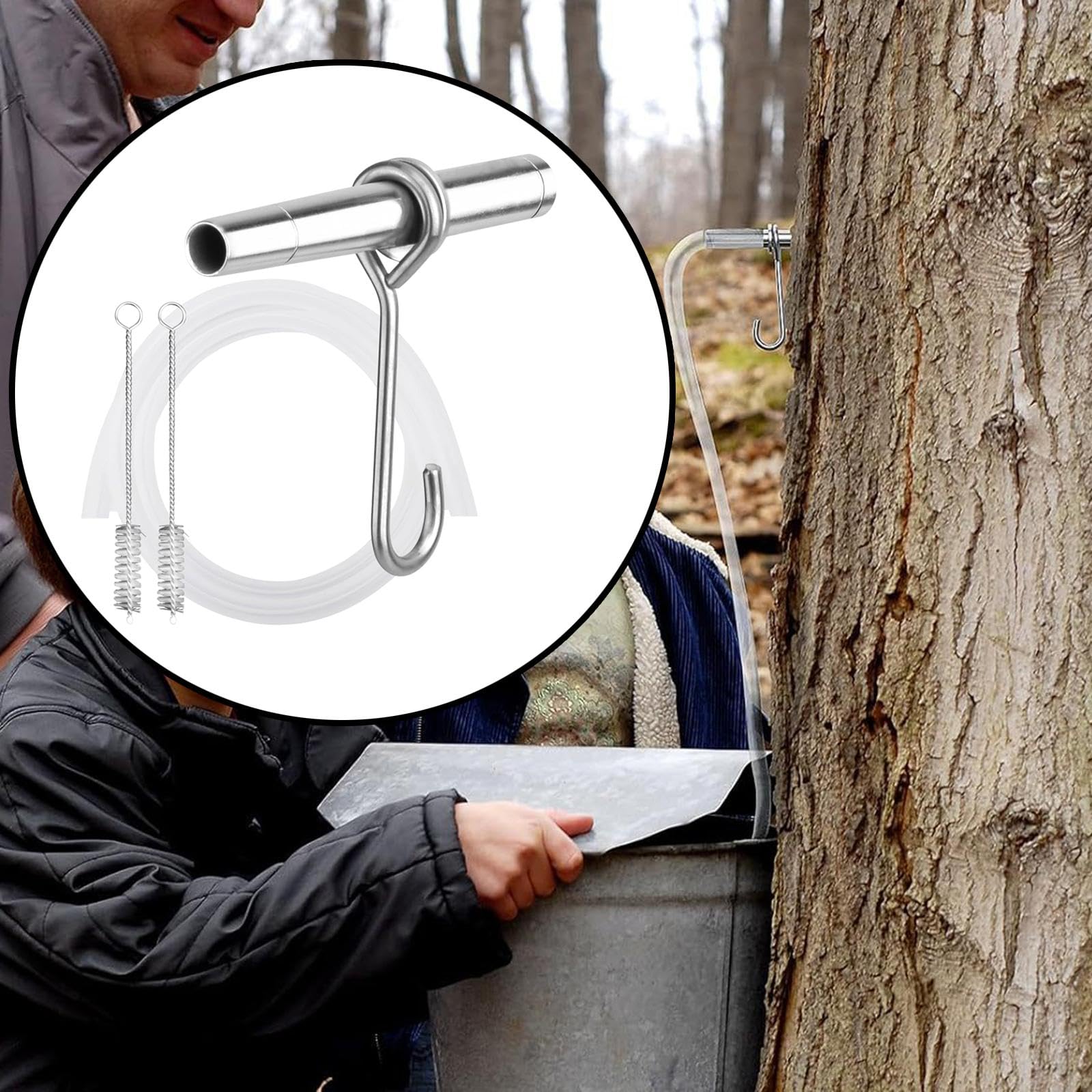 Generic Maple Tree Tapping Set Stainless Steel Easy to Install with Hooks Maple Tree Taps Spiles Metal Maple Spiles for Garden Home, 5pcs