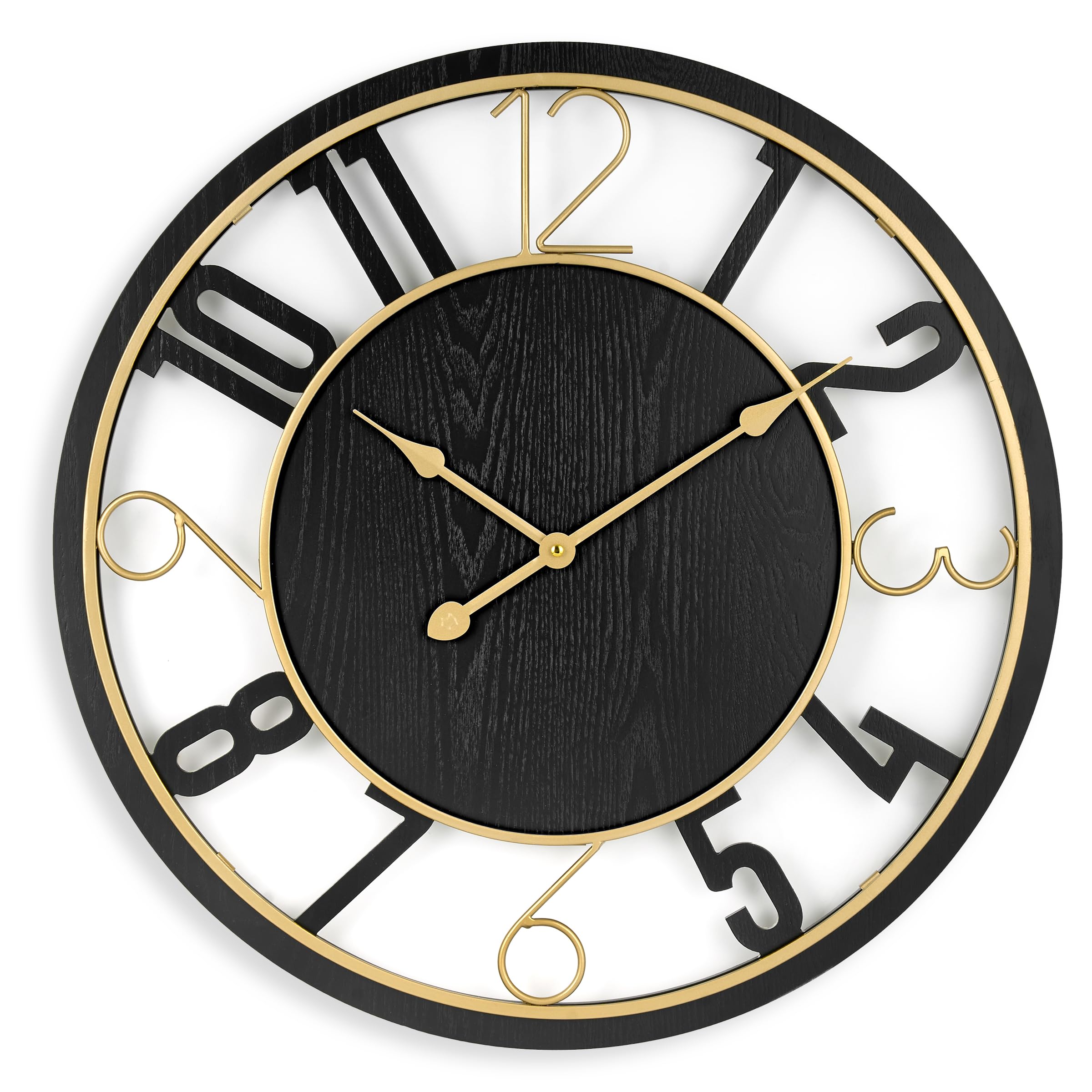 Sorbus Wooden Modern Wall Clock - Large Wall Clock for Living Room Decor - 24-Inch Big Wall Clock Decorative, Battery Operated Analog Large Clock - Ideal for Modern Wall Decor Living Room (Black)