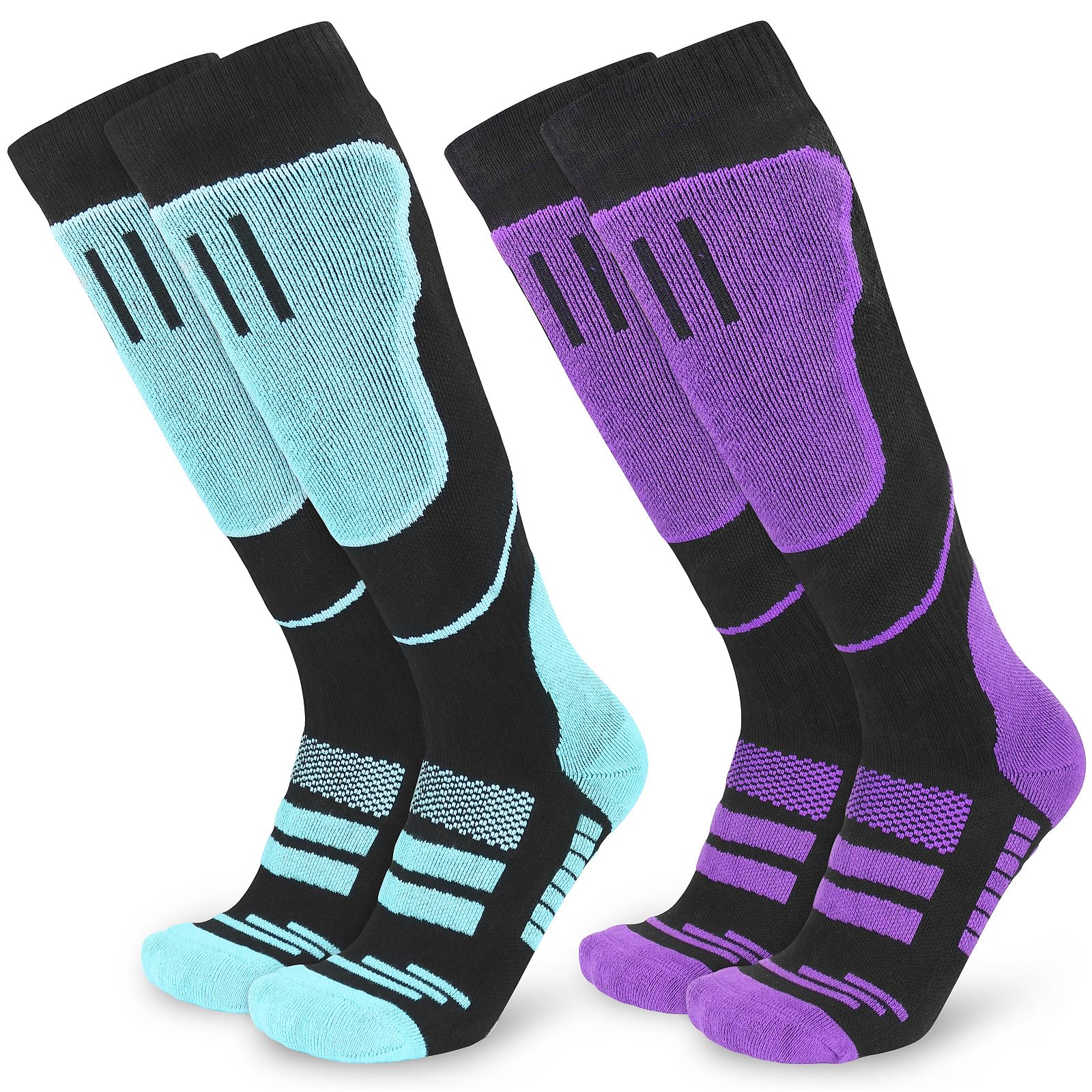 Srclo Women's Purple Blue Thermal Ski Socks, Knee High Long Walking Hiking Sports Socks,Cushioned Warm Thick Winter Athletic Socks For Skiing Snowboarding