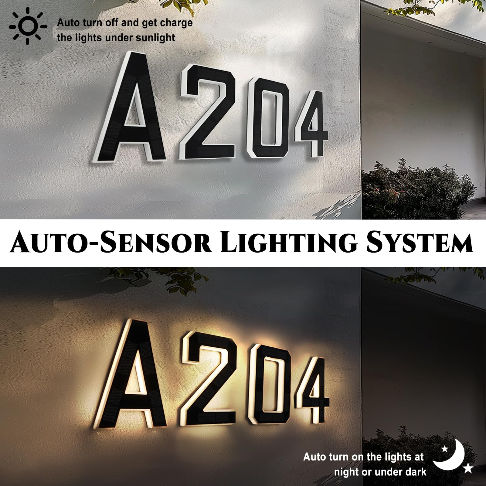 Solare Moderno Numero Civico - 230 MM Altezza - Targhe Con Numeri Civici - IP44 Impermeabile (1-nero, 23 cm)