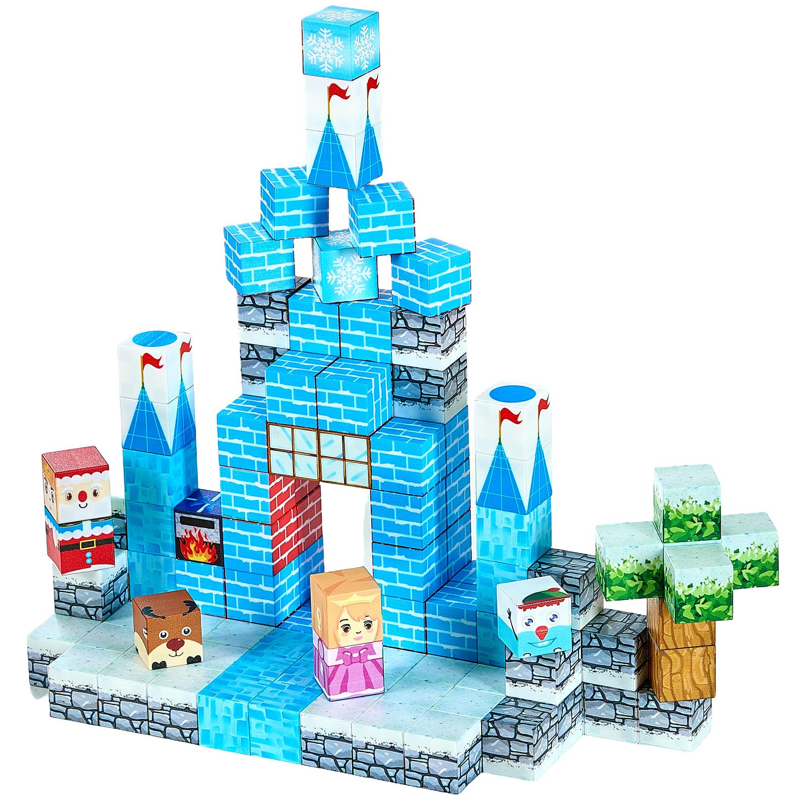VEVOR Bloques Magnéticos, Juego de 150 Piezas de Castillo Glaciar Cubos de Construcción Magnéticos, Juguetes Sensoriales Stem Montessori de Construcción Apilable para Niños de 3 Años o Más
