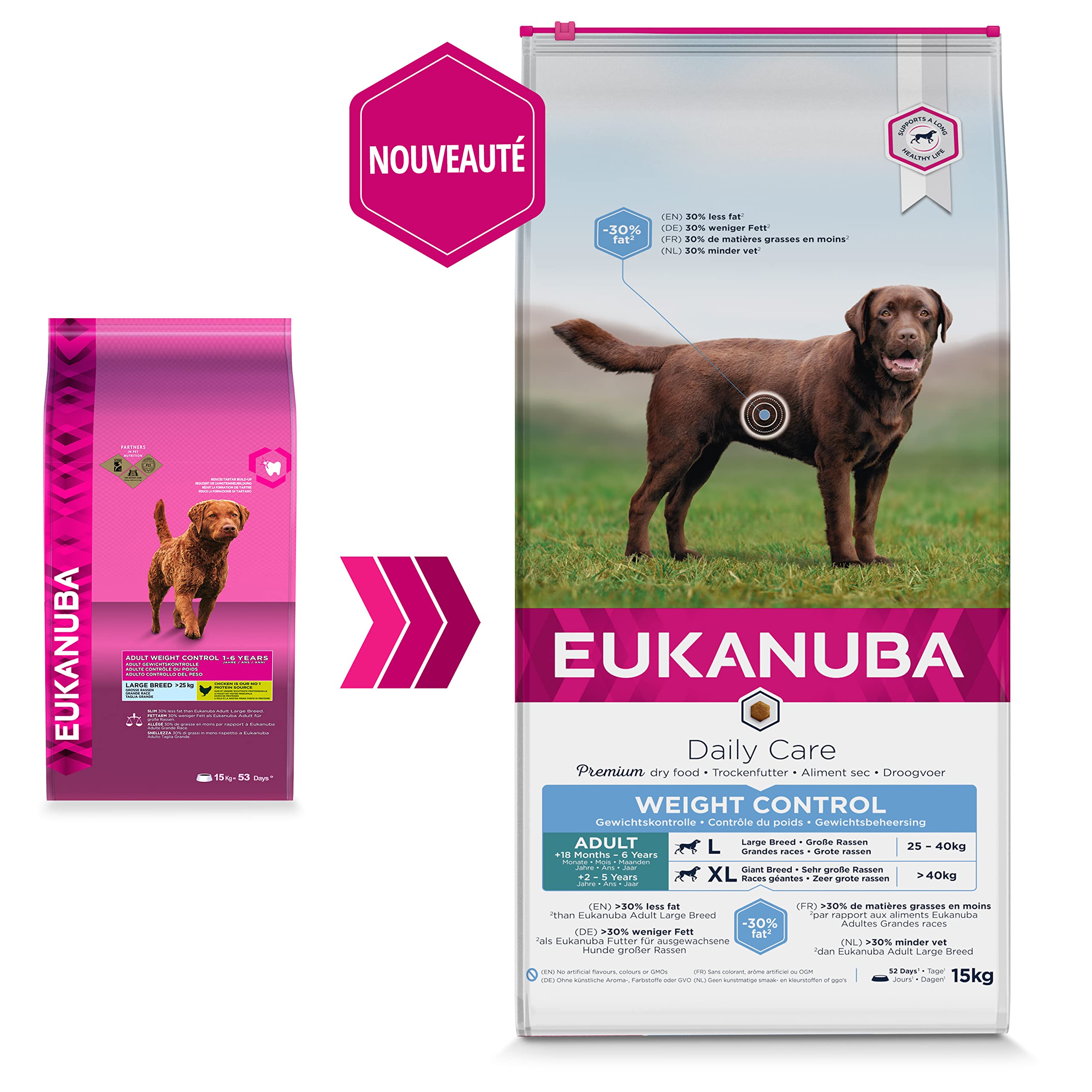 Eukanuba Chien Daily Care Adulte Contrôle de Poids Pour Grande Race Poulet 15kg