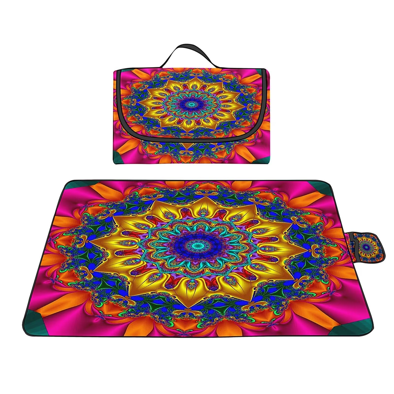 Manta de Picnic al Aire Libre, 150x200cm Alfombras de Playa, Mantas para pícnic Impermeable Prueba Arena Manta de Playa Plegable Portátil para Aire Libre Jardín Acampar Mantas Pícnic Mandala Azul