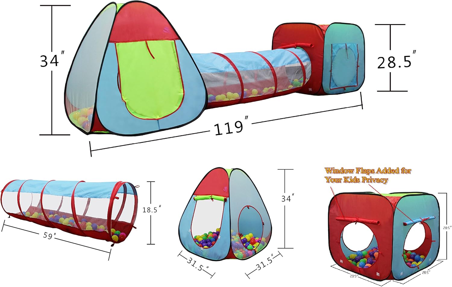 Kiddey Children’s Play Tent with Tunnel (3-Piece Set) – Indoor/Outdoor Playhouse for Boys and Girls – Lightweight, Easy to Setup (Balls Not Included) : Toys & Games
