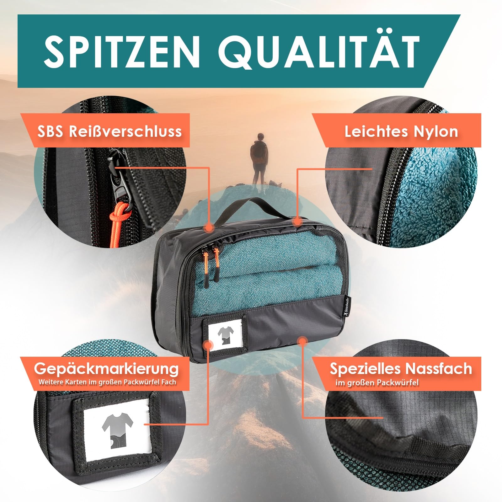 Packing Cubes Compression | 6-teiliges Set | Premium Packwürfel kompression als ultraleichte Rucksack Organizer oder Koffer Organizer | Ideale Packtaschen für deine Reise (schwarz)
