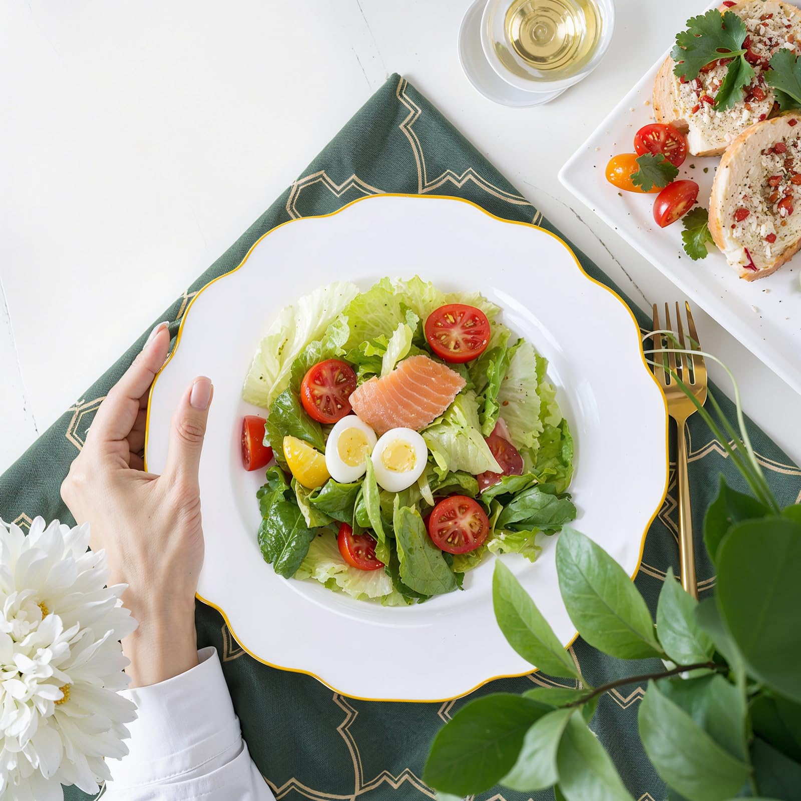 bUCLA White & Gold Disposable Plates - 180 Piece Set -8