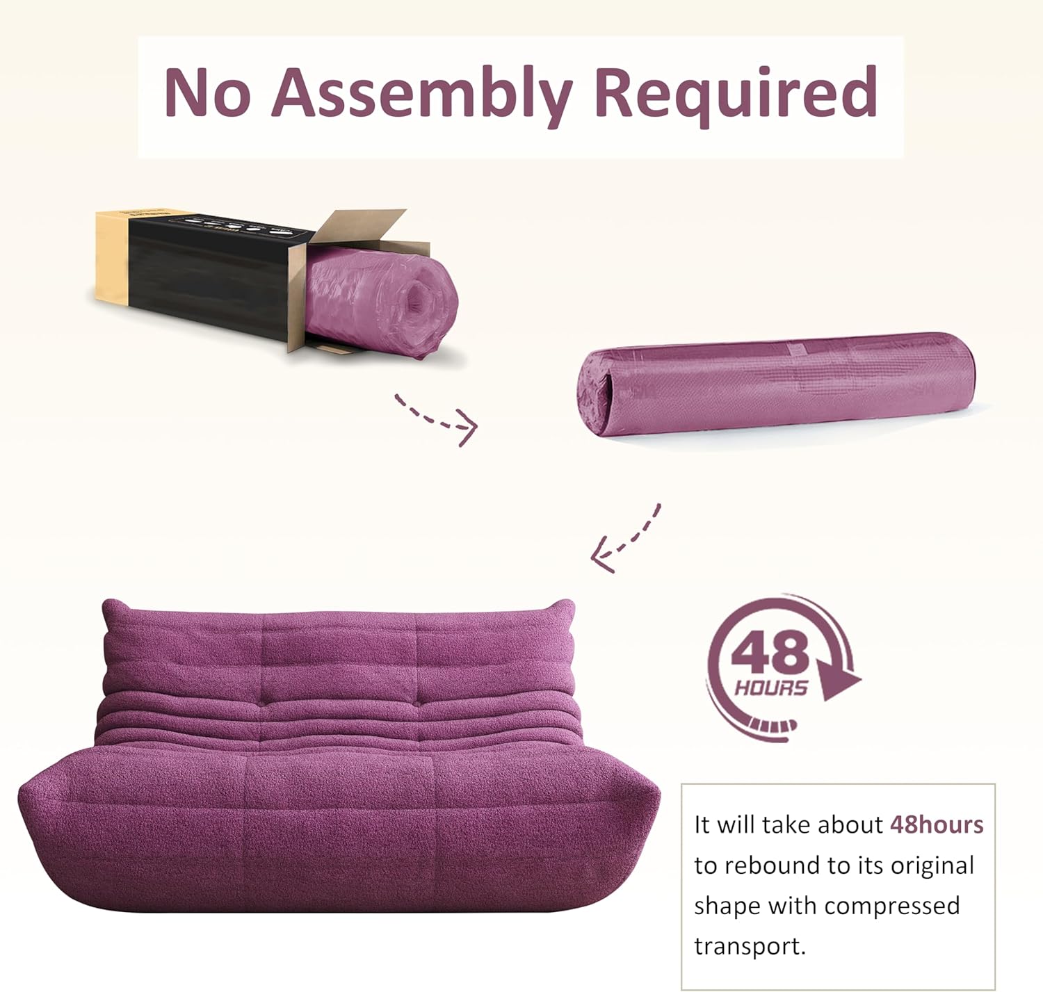 Bean Bag Chair, Cozy Memory Foam Bean Bag Chairs for Adults, Comfy Fireside Accent Chair Lazy Floor Chair for Gaming Bedroom Living Room (Purple, Loveseat)
