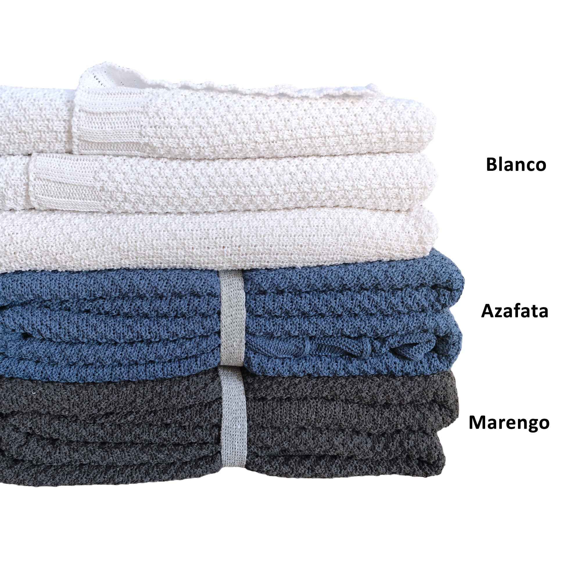 HaraDeco Manta de Punto Plaid Sofá Multiuso Pie de Cama 100% Algodón | Reciclado, Cubre Sofá Sillón con o sin Pompones Decorativa Tacto Suave, Cubrecama Elegante Estilosa Fabricado Nacional