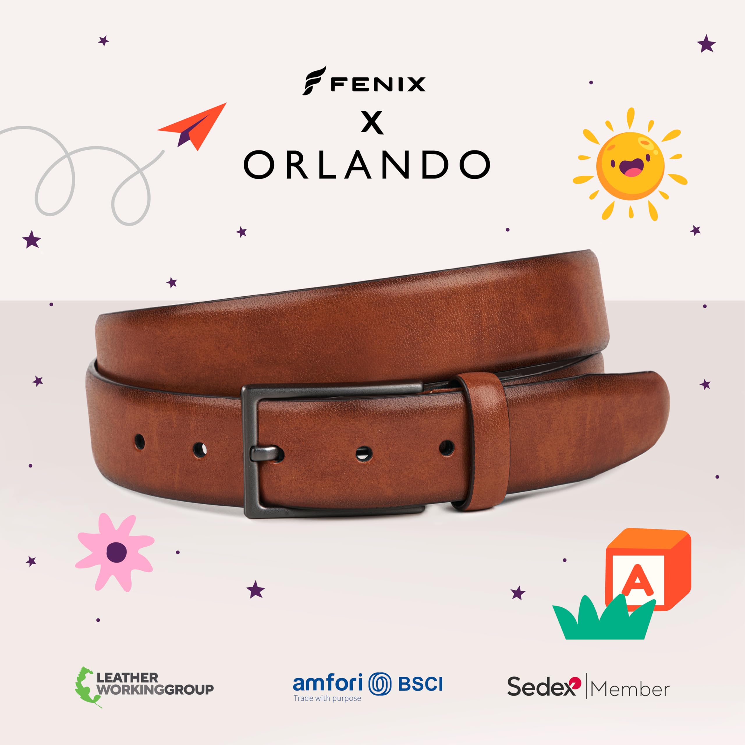 FENIX ORLANDO Ceinture enfant garçon et filles, ceinture en cuir pour uniforme et Jeans, ceinture ado, ceinture réglable en cuir, taille 55 cm à 75 cm, boucle sans nickel 30 mm de large