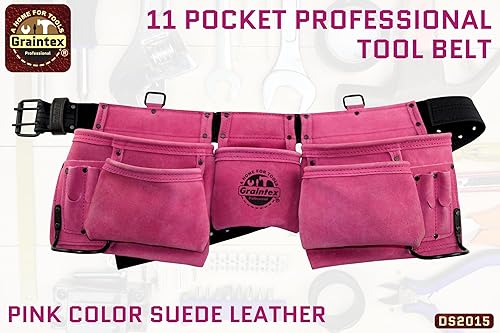 Miniatura 10 de Graintex Cinturón de herramientas de cuero de gamuza profesional de 11 bolsillos, bolsa de herramientas color marrón café, cinturón de correas de 2
