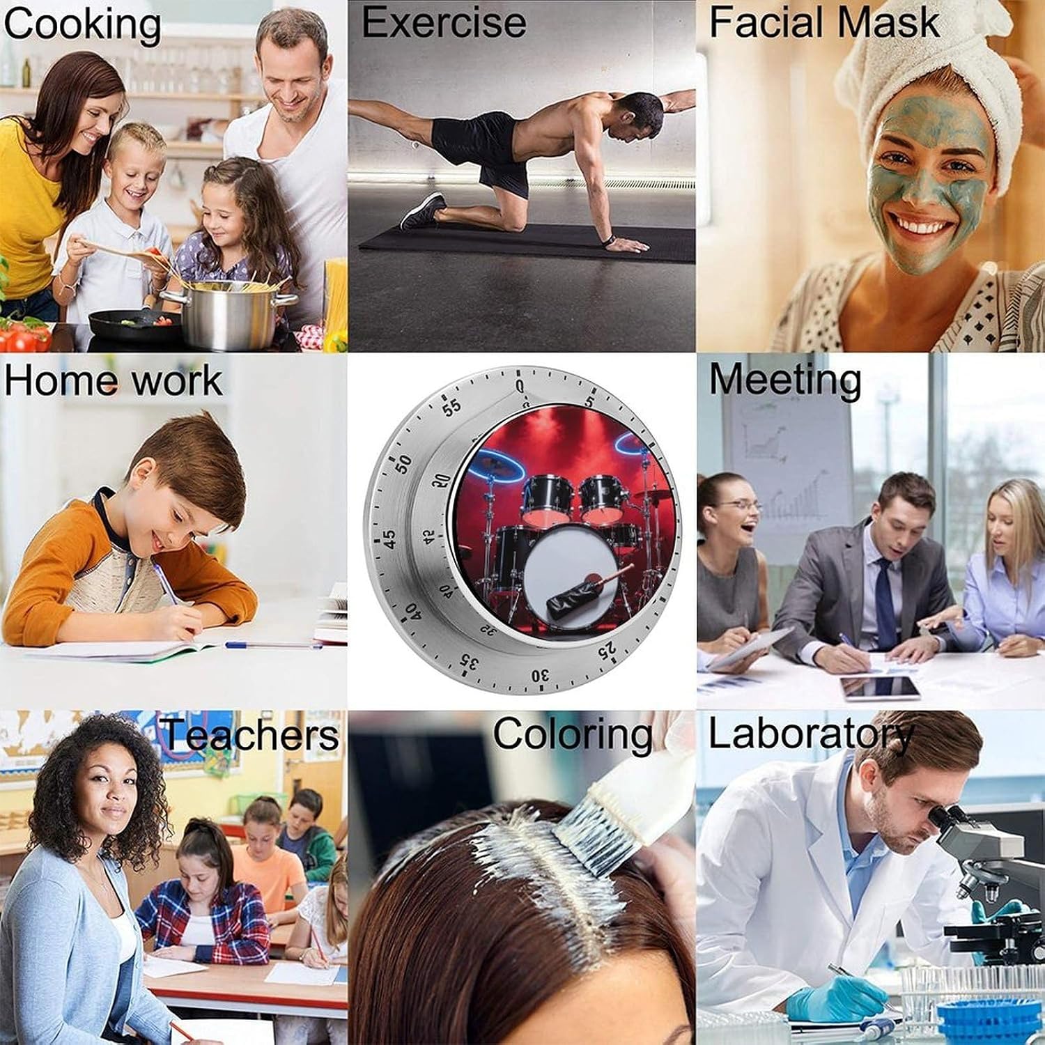 60 Minute Visual Wind Up Timer, Mechanical Kitchen Timer with Magnetic Base & Loud Alarm, Battery-Free Manual Cool Drum Set Countdown Clock for Focus Cooking Studying Gaming Classroom image 5