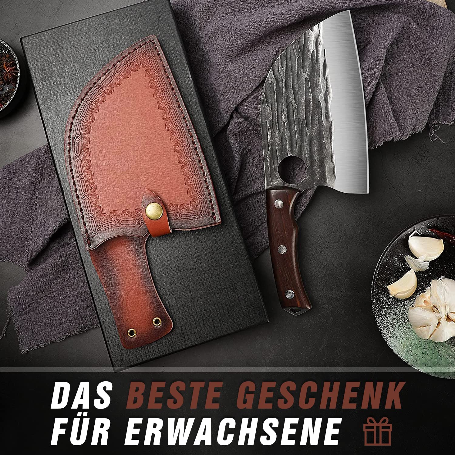 SMITH CHU Cuchillo de carnicero serbio, cuchillo de cocina forjado a mano, cuchillo de carnicero para carne, verduras, cuchillo de deshuesar afilado con correa de piel Full Tang para barbacoa