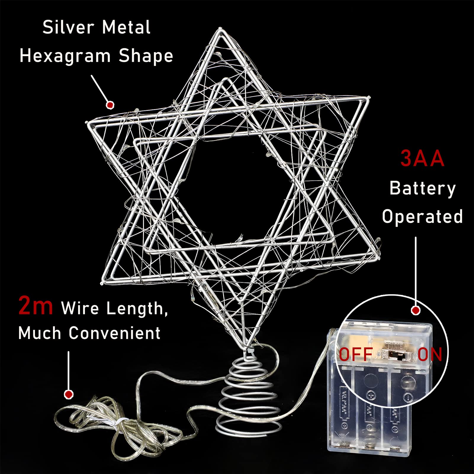 Holitown Star of David Christmas Tree Topper, Silver Hanukkah Star