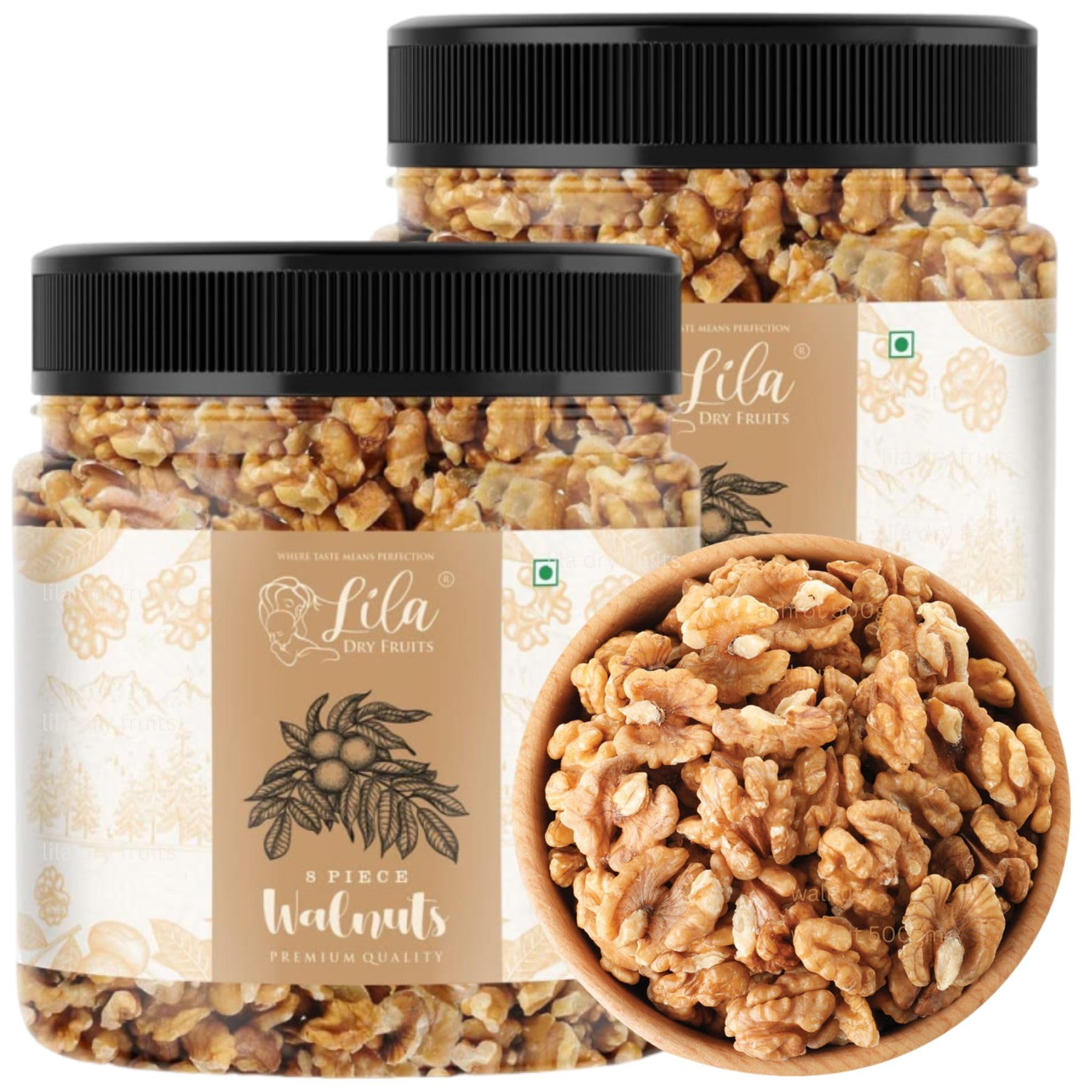LILA DRY FRUITS 100% Natural Raw Walnut Kernels 8pcs 1kg (2 x 500gms) Jar Pack | Premium Akrot Giri | High in Protein & Iron | Low Calorie Nut | Dry Fruit Perfect for Gifting