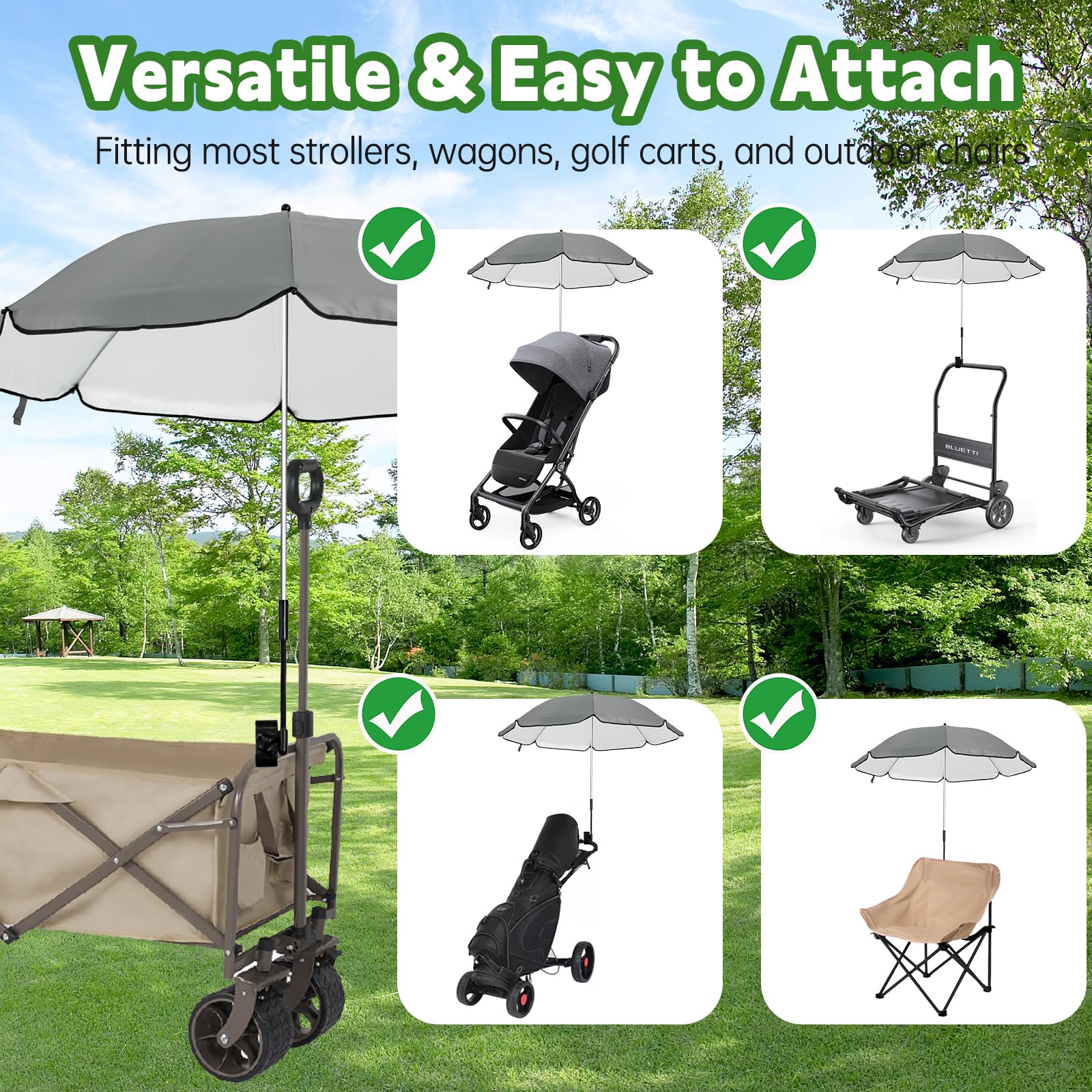 UPF 50+ Wagon Umbrella with Universal Clamp, Adjustable Lounge Wagon Umbrella Attachment, Lightweight for Easy to Carry, Portable Clamp on Camping or Beach Chair, Stroller, Golf cart : Baby