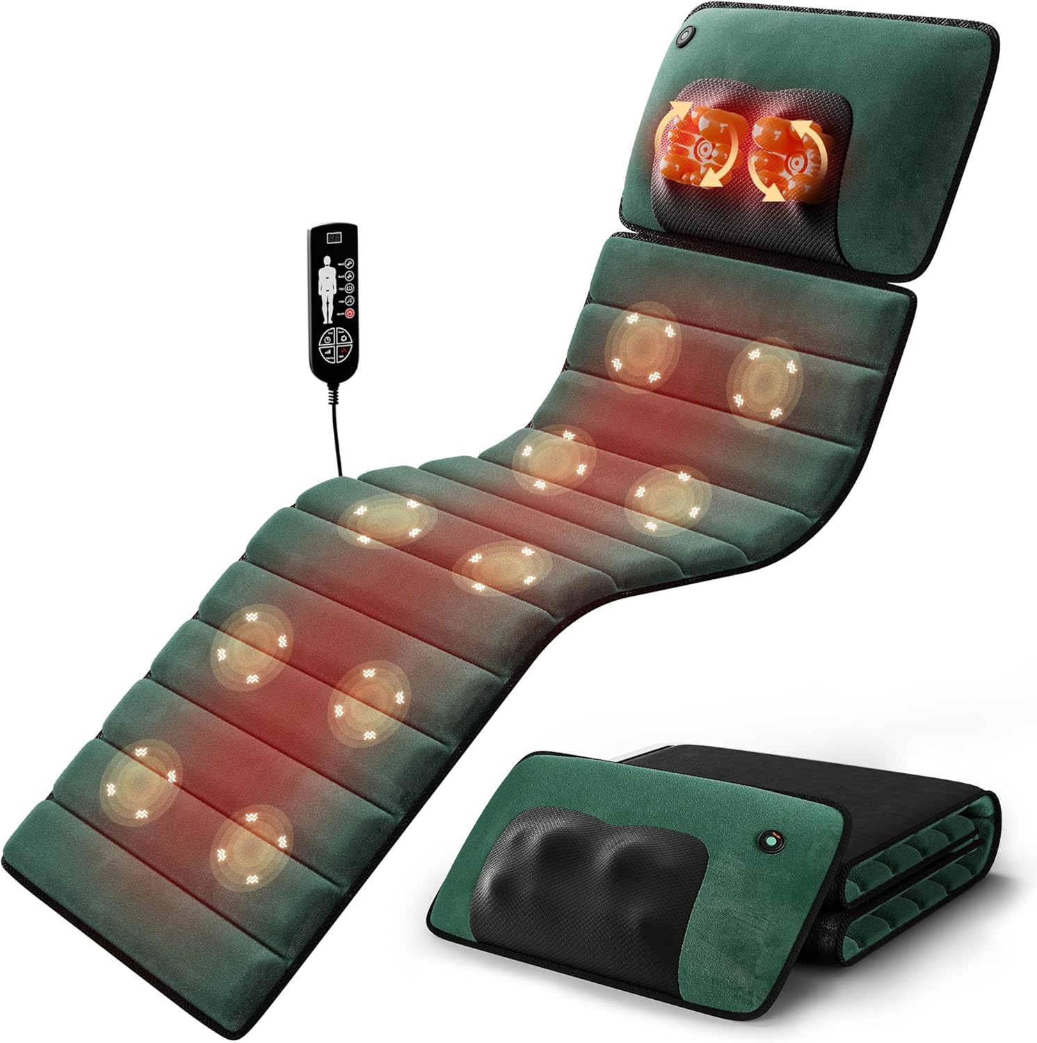 Full Body Massage Mat with Heat, Detachable Massager Pad Deep Tissue Pain Relief,10 Vibrating Motors and 9 Speed Settings for Relaxation at Home or Office Standard