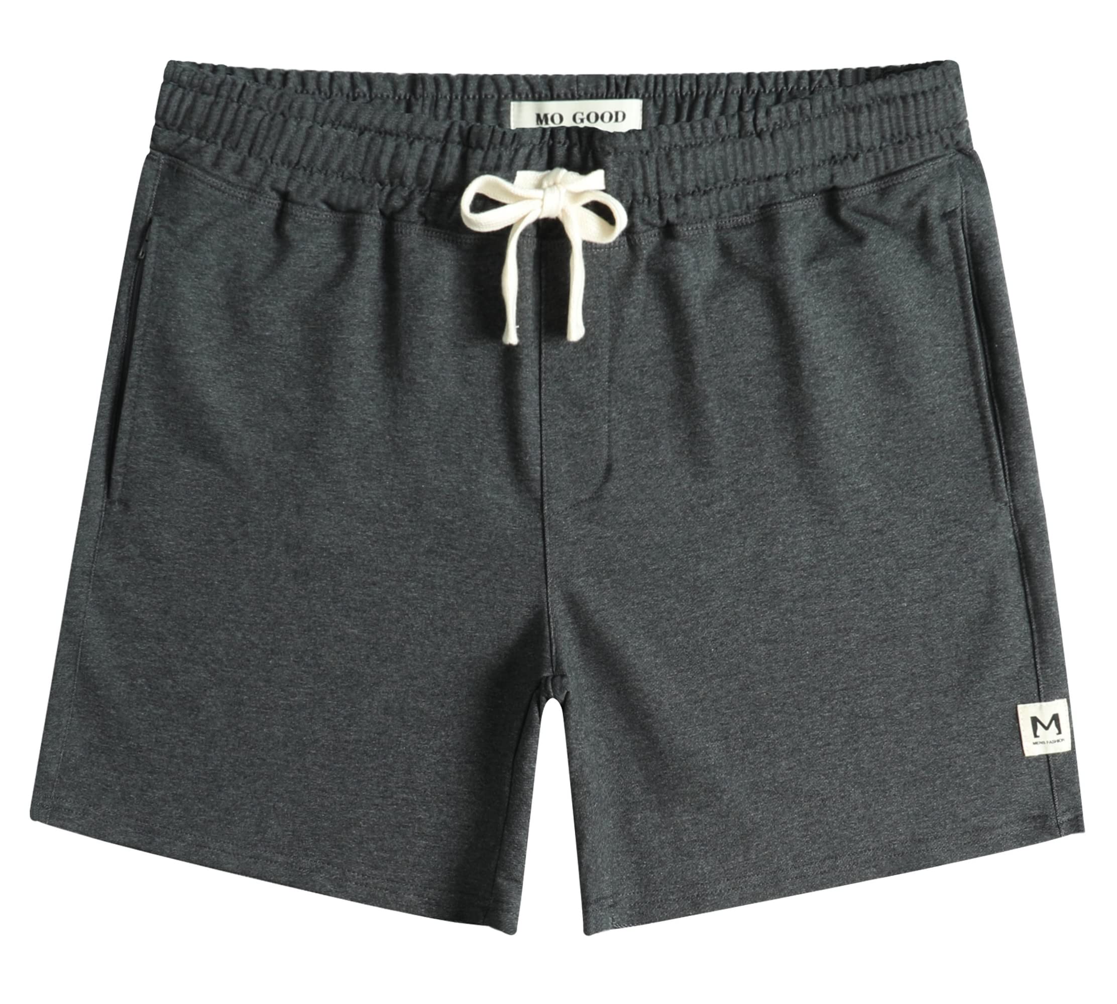 MO GOODMens Casual Shorts 5.5" Inseam Comfy Workout Elastic Waist Shorts with Zipper Pockets