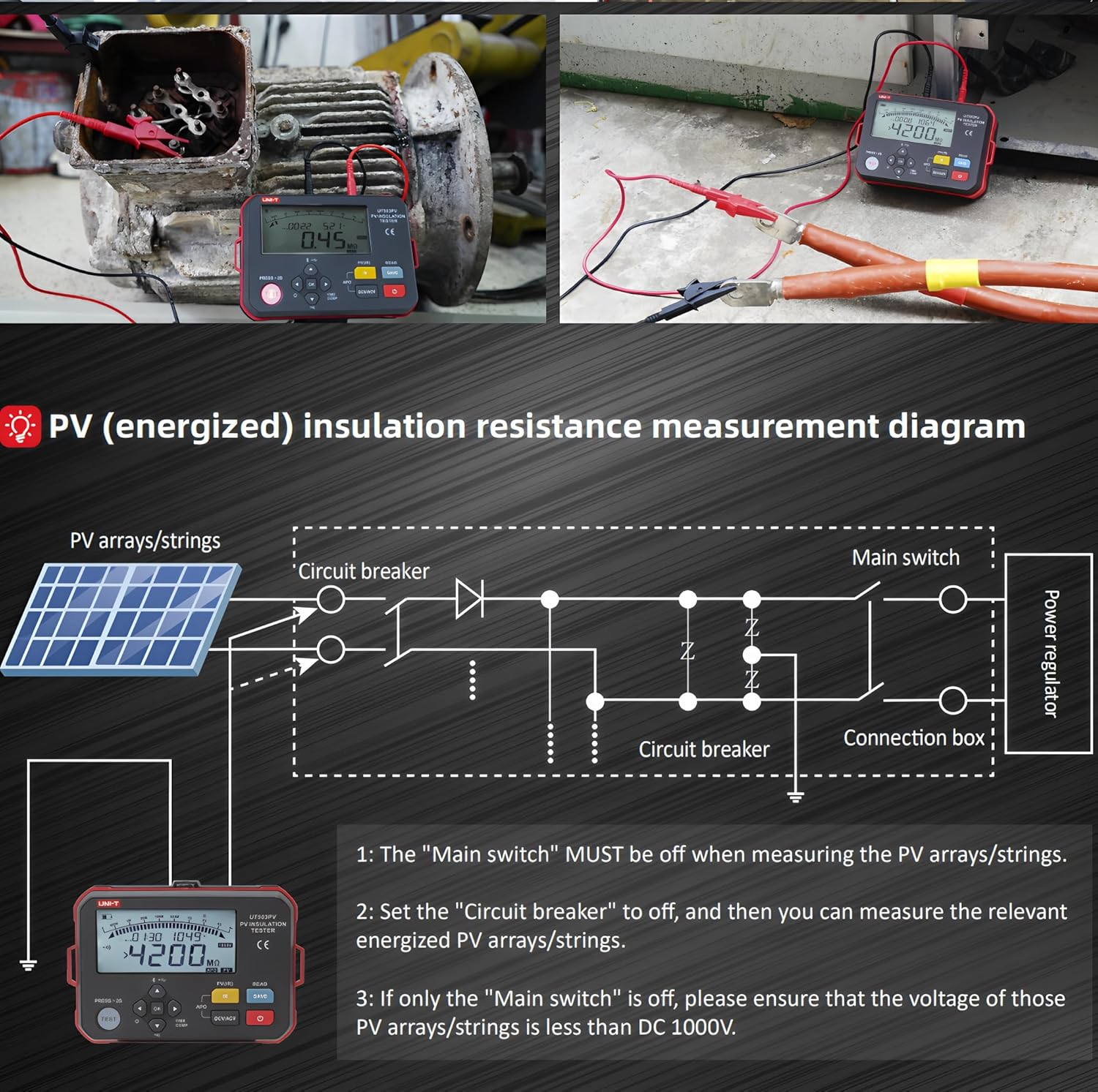 UNI-T Uni-Trend UT503PV High Voltage Megohm Meter Smart Electrician Swing Meter Photovoltaic Insulation Resistance Tester