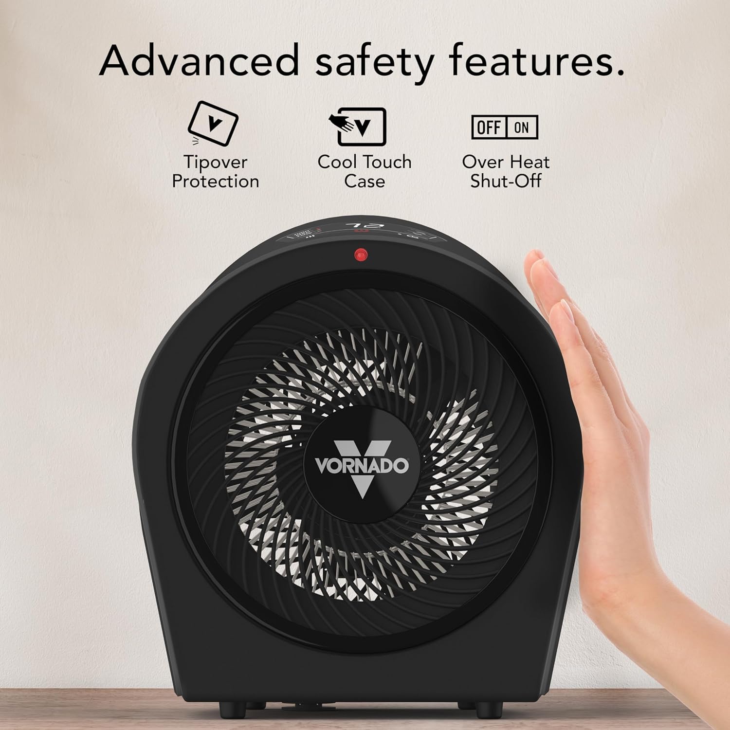 Vornado Velocity 3R (2025) Whole Room Space Heater with Timer, Adjustable Thermostat, and Advanced Safety Features, LED Touch Controls, Powerful Heater for Bedroom and Home, Black