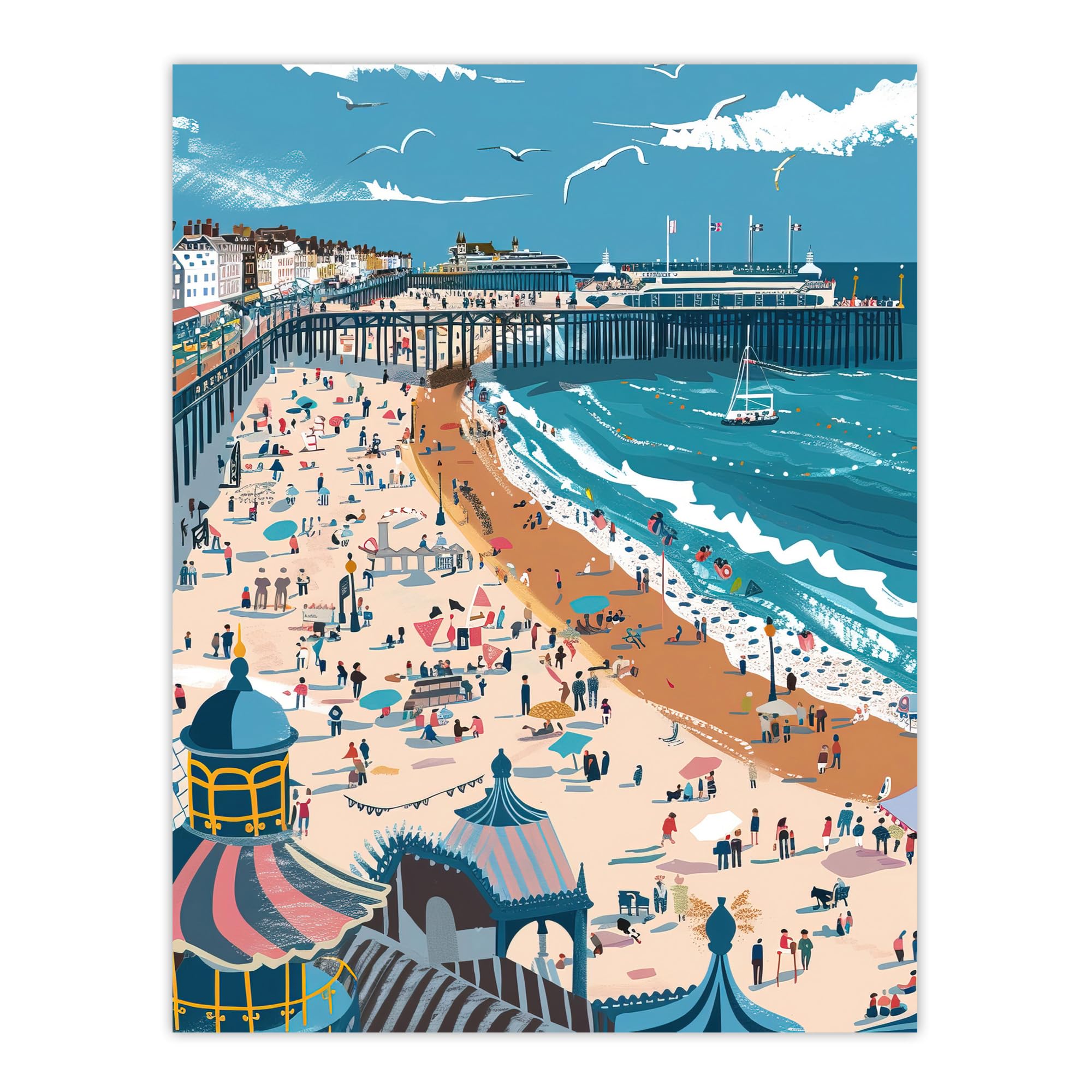 Artery8 Unframed Wall Art Brighton Pier Beach Holiday Colourful Painting12X16 Inch from B&Q