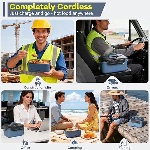 Miniatura 6 de Monteka Fiambrera eléctrica inalámbrica para adultos, calentador de alimentos portátil recargable de 1.8L, lonchera calentada, regalos de elefante