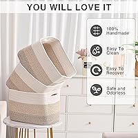 Vista 5 de Cestas de almacenamiento para organizar estantes, cestas de cuerda de algodón tejida para organización del cuarto del bebé, organizador de libros