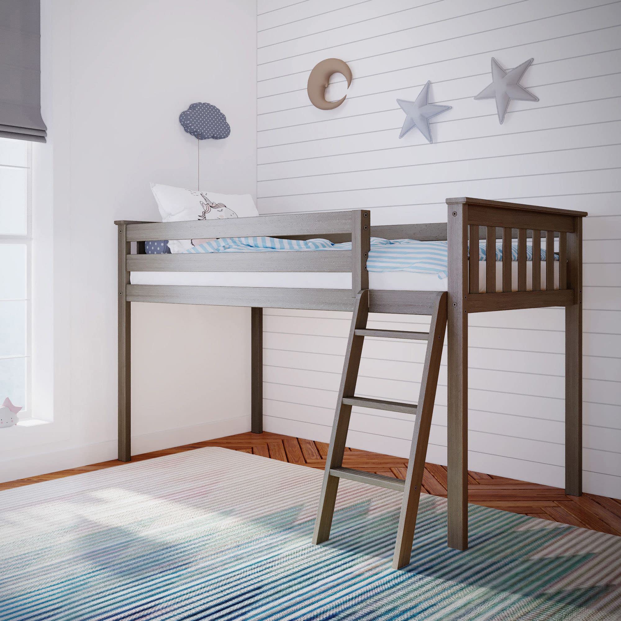 Max & Lily Low Loft Bed, Twin Bed Frame For Kids, Clay