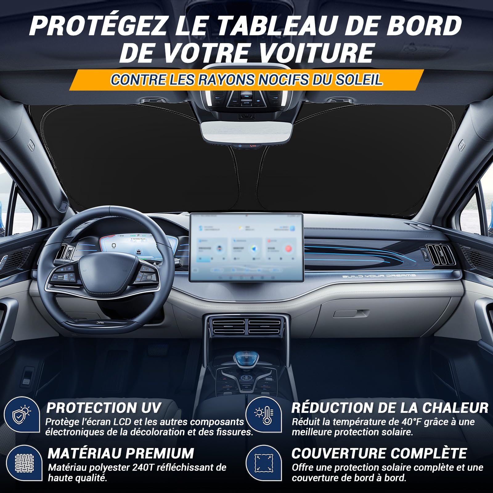 Pare-Soleil Voiture,Pare-Brise de Voiture,Protection UV Voiture,2025 Pliable Parasol réfléchissant avec Protection UV pour Pare-Brise Voiture (L)