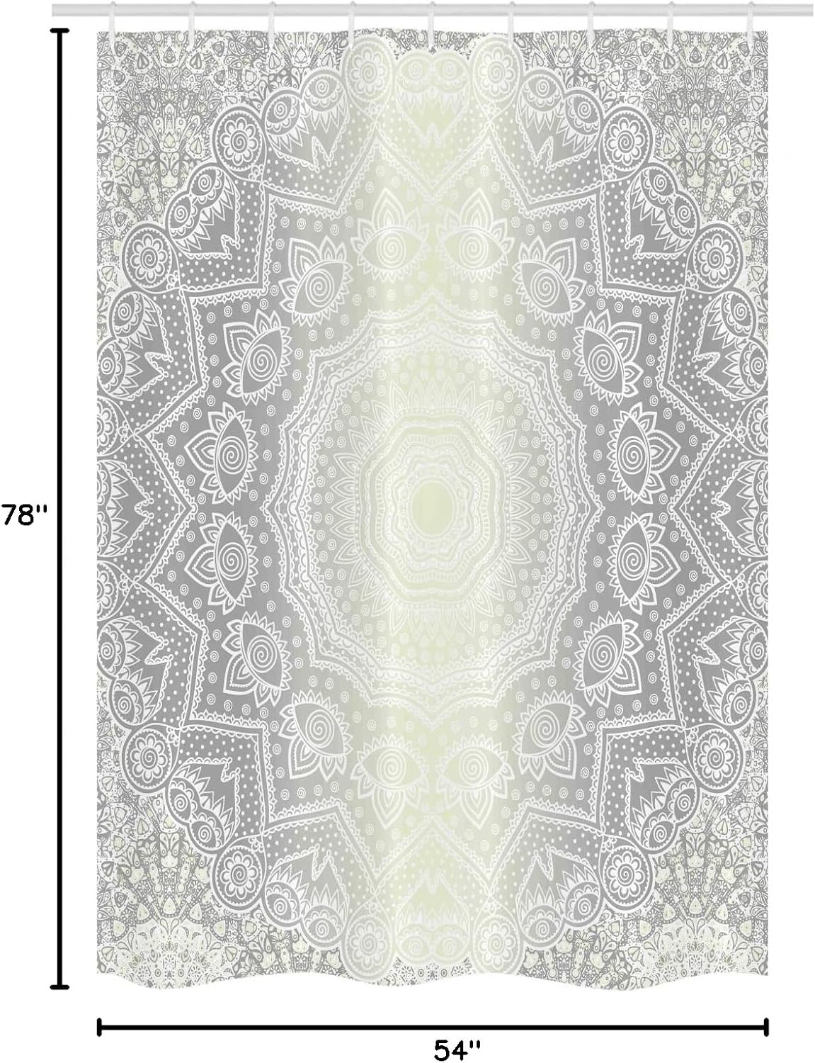 Ambesonne Grey and White Stall Shower Curtain, Culture Mandala Circle Ombre Art Cosmos, Fabric Bathroom Decor Set with Hooks, 54" W x 78" L, Grey Ivory