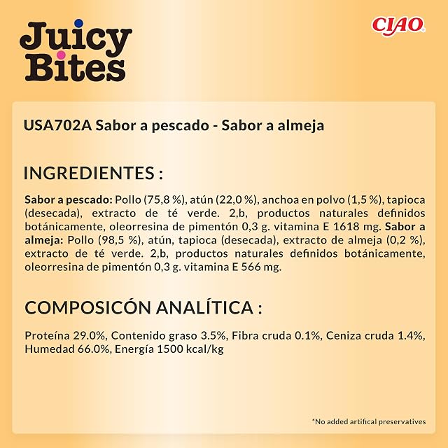 Foto 6 de 6 de INABA Juicy Bites Gatos - Recetas Saludables de Pescado y de Almejas - Snacks Húmedos para Mascotas
