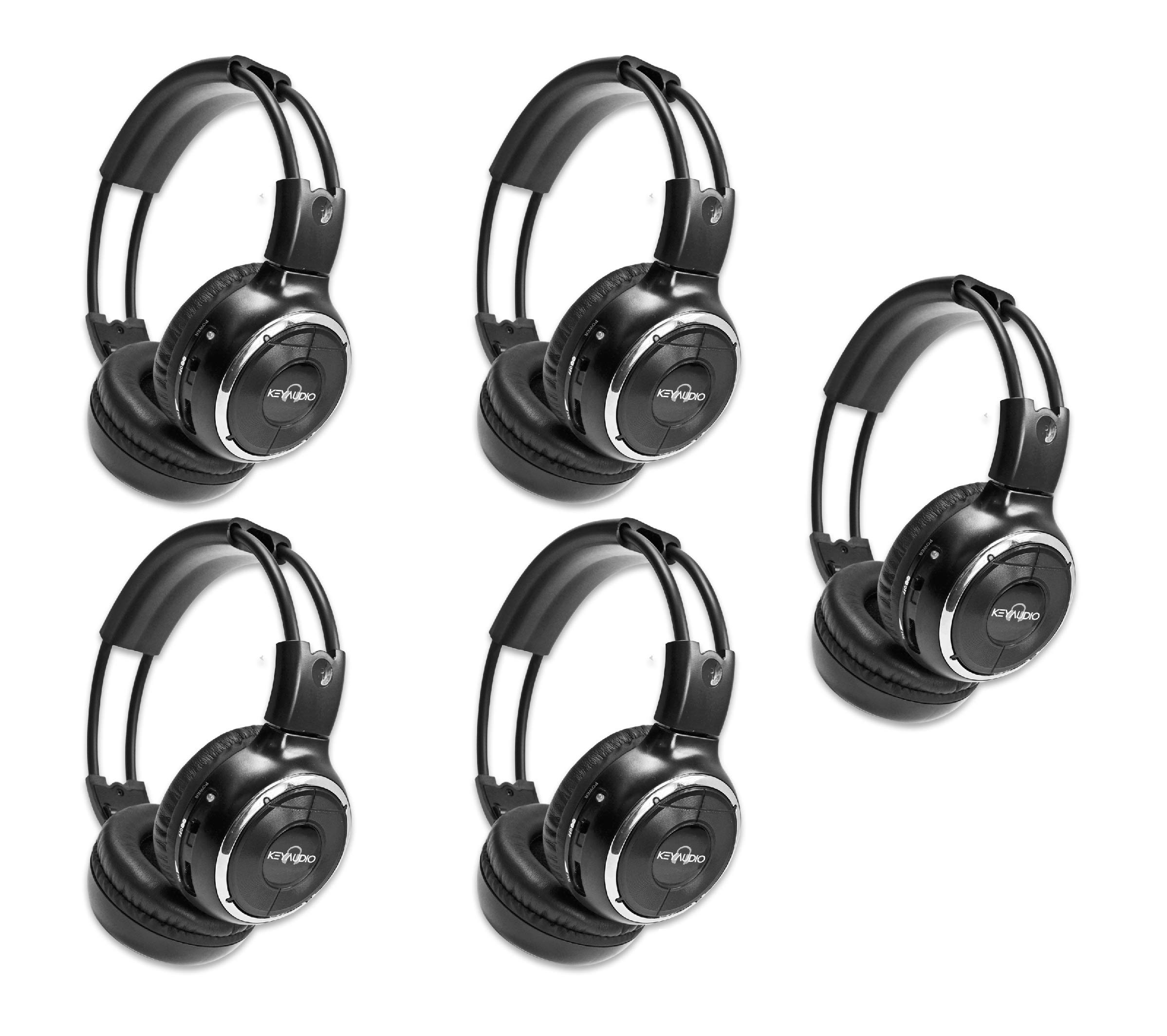5 Pack of Two Channel Fold Adjustable Universal Rear Entertainment System Infrared Headphones 5 Additional 48" 3.5mm Auxiliary Cords Wireless IR DVD Player Head Phones Car TV Video Audio Listening