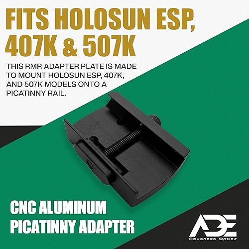 Miniatura 3 de Ade Advanced Optics Picatinny Rail Mount - Placa adaptadora RMR para Holosun ESP Red Dot Sight - Compatible con 407K 507K - Accesorio de montaje de