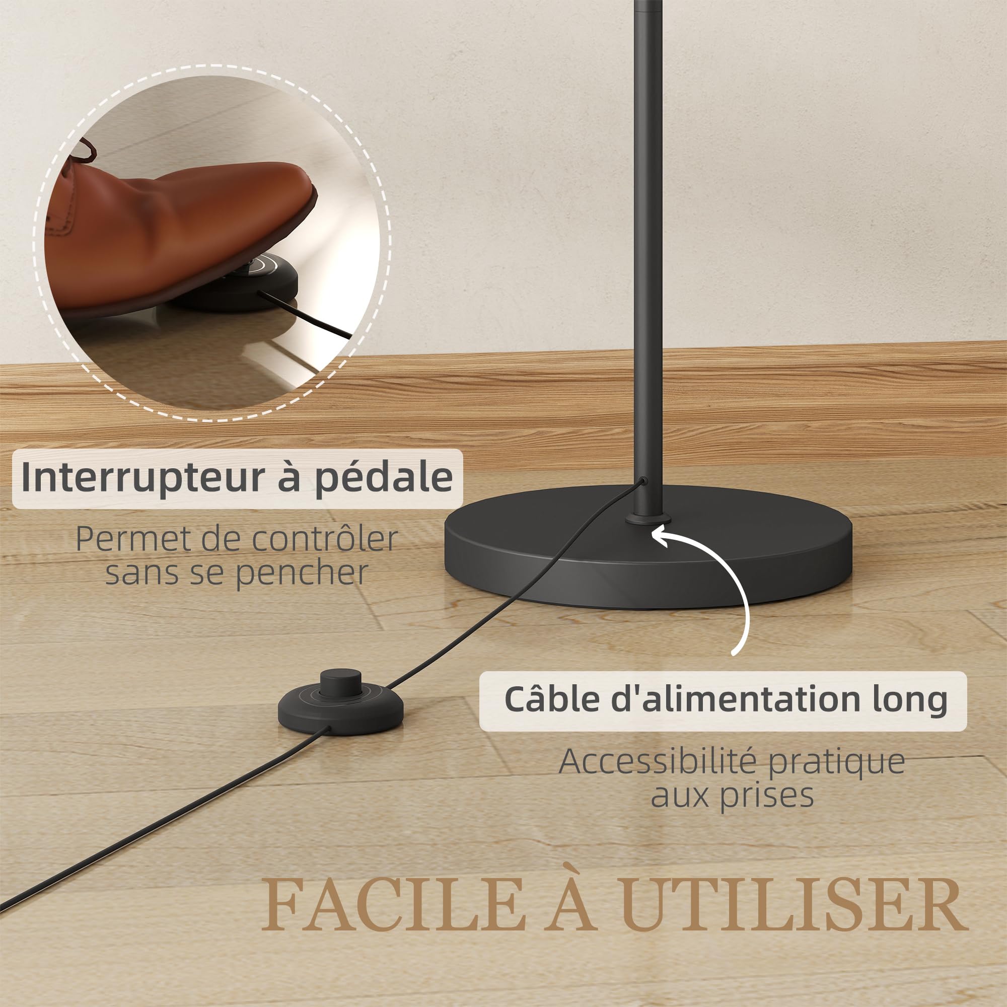 HOMCOM Lampa stojąca, do salonu, nowoczesna, możliwość ściemniania, 2 temperatury barwowe, pilot zdalnego sterowania, 60 minut, timer, do salonu i sypialni, 160 cm, czarna