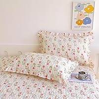 Vista 8 de EAVD Funda de edredón de flores rosas estilo jardín francés con volantes Queen de algodón suave elegante shabby chic juego de ropa de cama floral