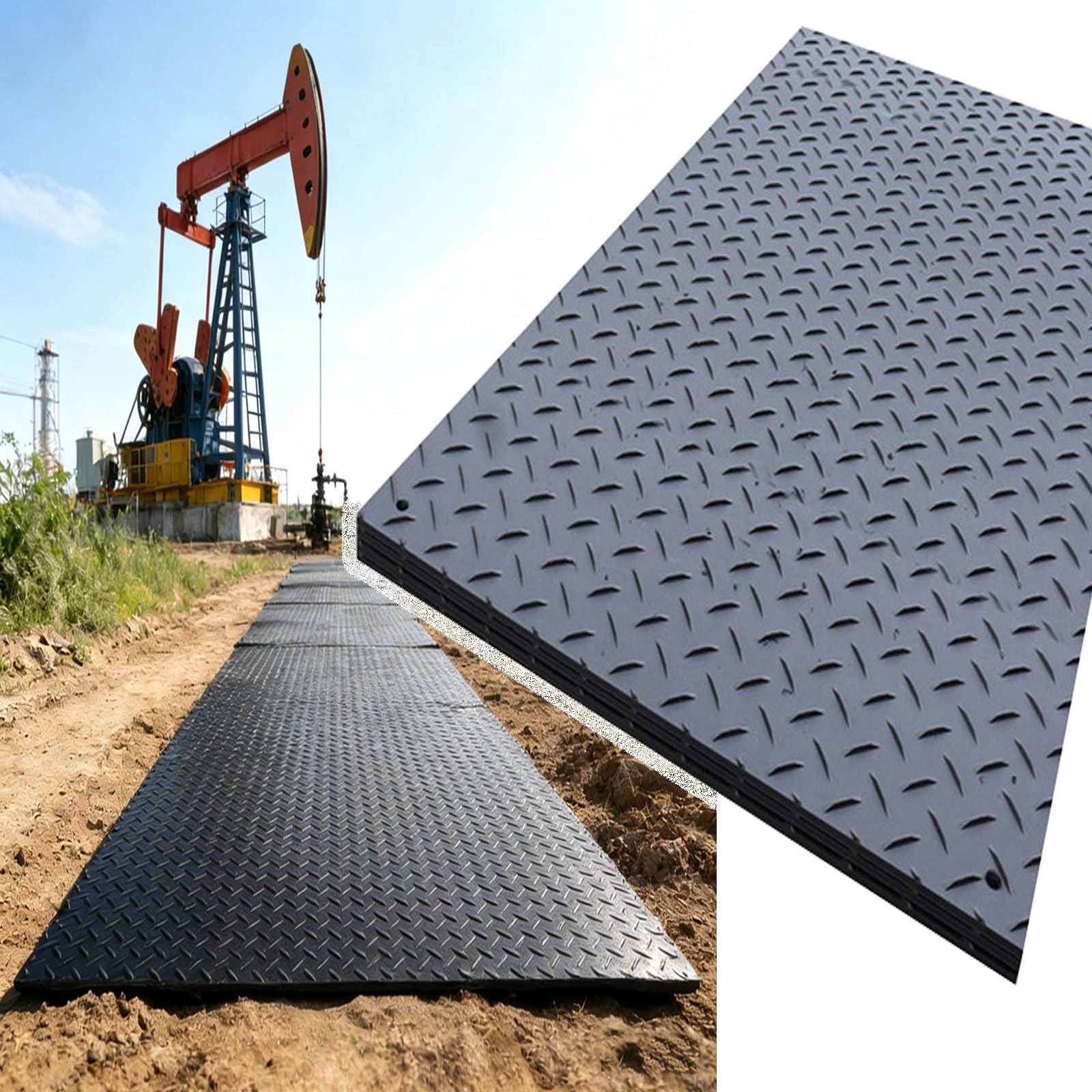 Maty podłogowe HDPE do ciężkiego sprzętu, 4 szt. 60 x 122 cm, grubość 8 mm tymczasowe maty jezdni do budowy na zewnątrz, ochrona przed zgnieceniem błota