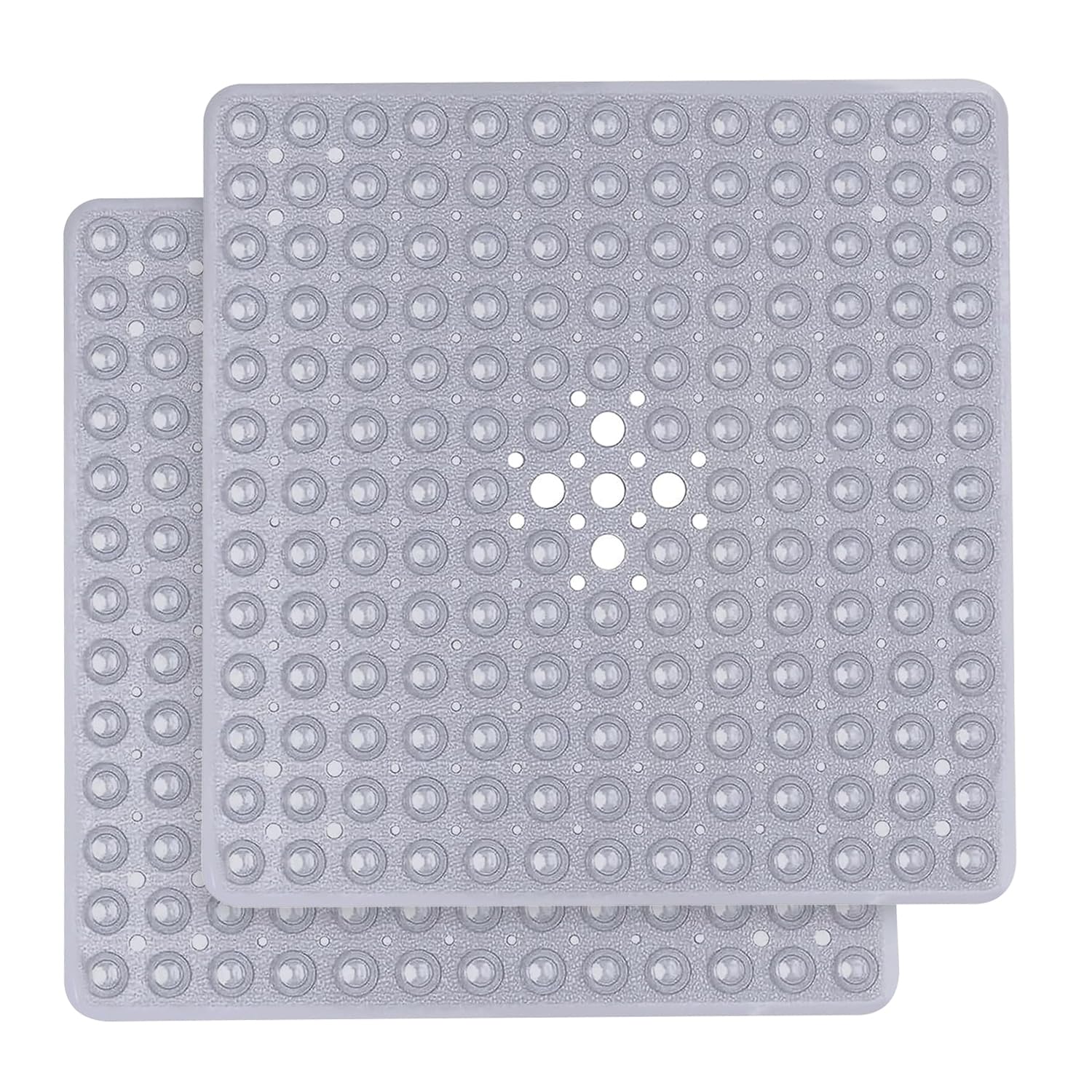 Yorkshire Bedding Bath Mat Non Slip - 53x53cm Bathtub Shower Mat 2 Pack with 200 Strong Suction Cups Grip and Drain Holes - Soft Grey Rubber Bathroom Mats Machine Washable