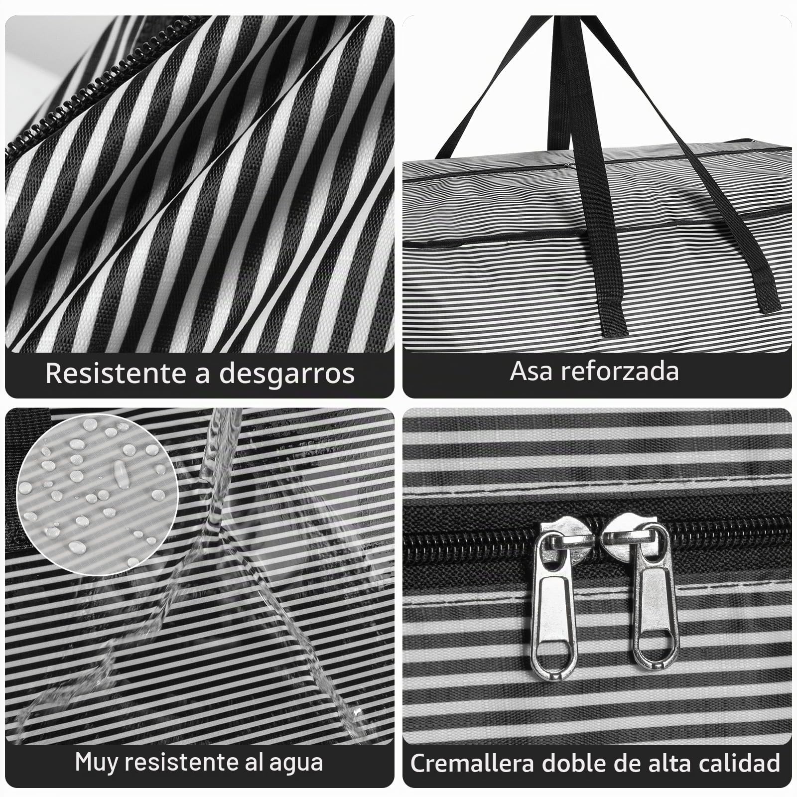 iespell Paquete de 6 bolsas de almacenamiento extragrandes resistentes de 120 litros con tapas para mudanzas, cajas de embalaje de almacenamiento resistentes con asas de cremallera, bolsas