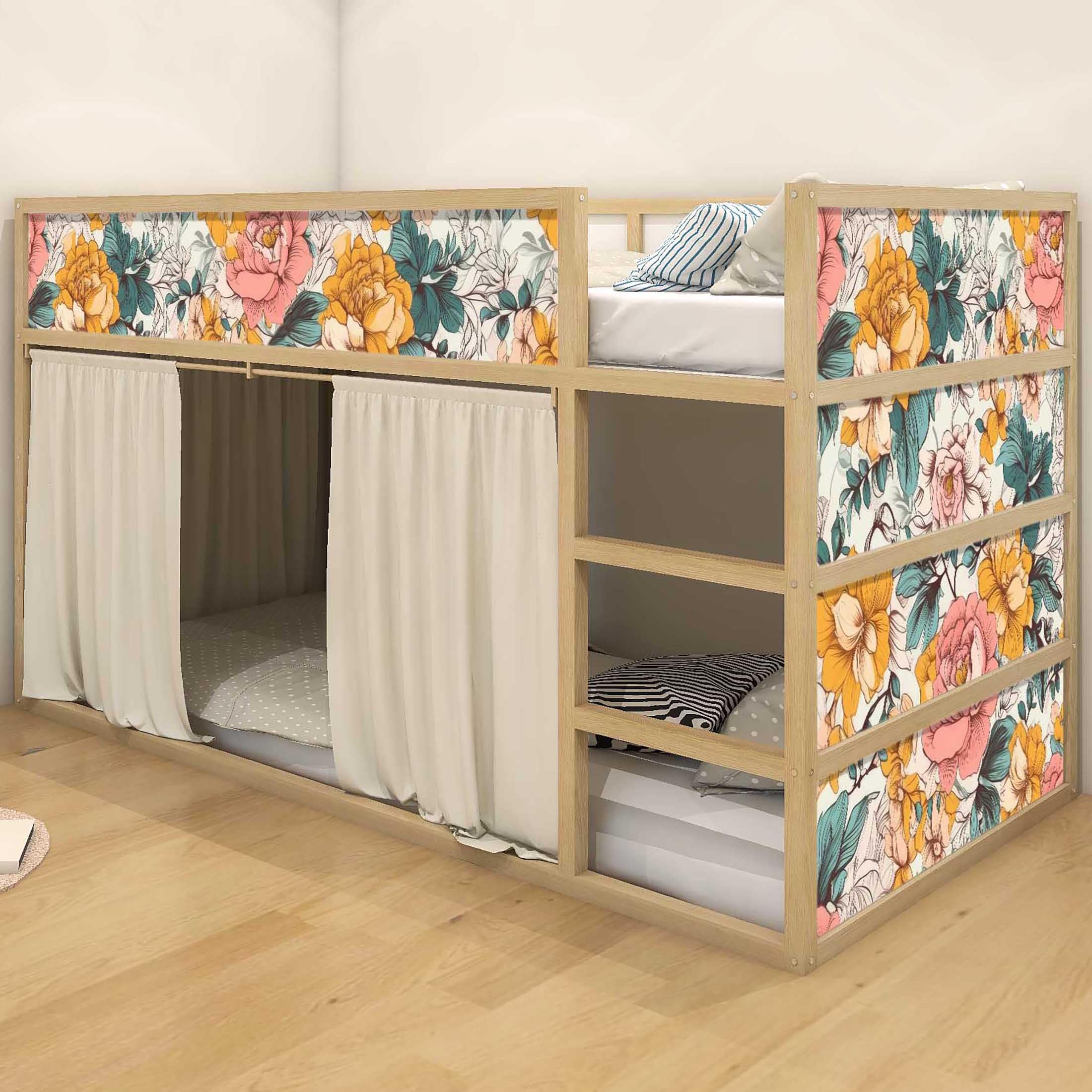 WANDKIND Aufkleber für IKEA KURA Kinderbett Hochbett Klebefolie Möbelfolie Sticker Kinderzimmer Blumen (Möbel nicht inklusive) IKB507 (5 Sticker Set)