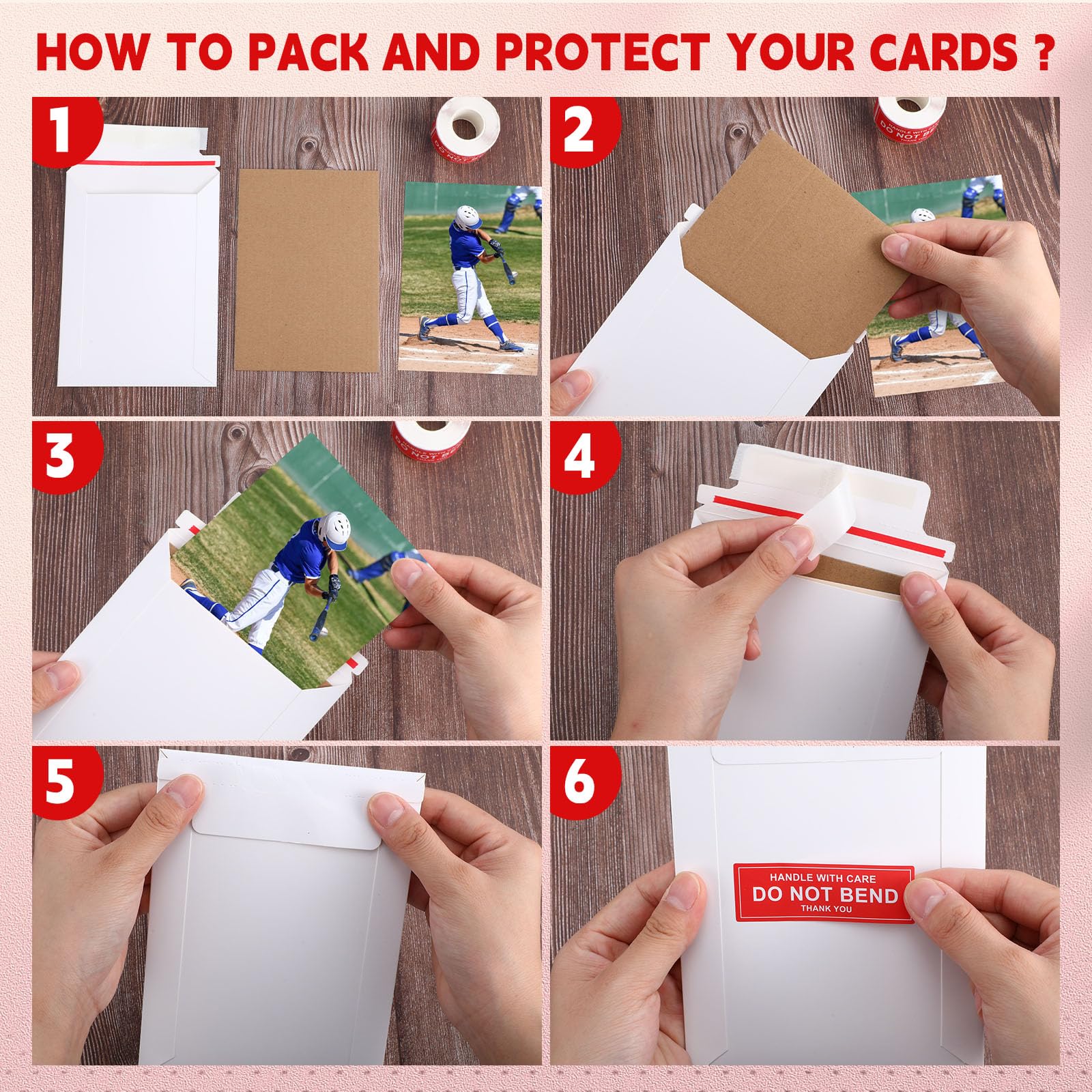 Honoson Lot de 201 enveloppes pour cartes à collectionner - 17,8 x 13 cm - Enveloppes en carton et autocollants rigides pour cartes de sport TCG - Fournitures d'expédition (blanc)