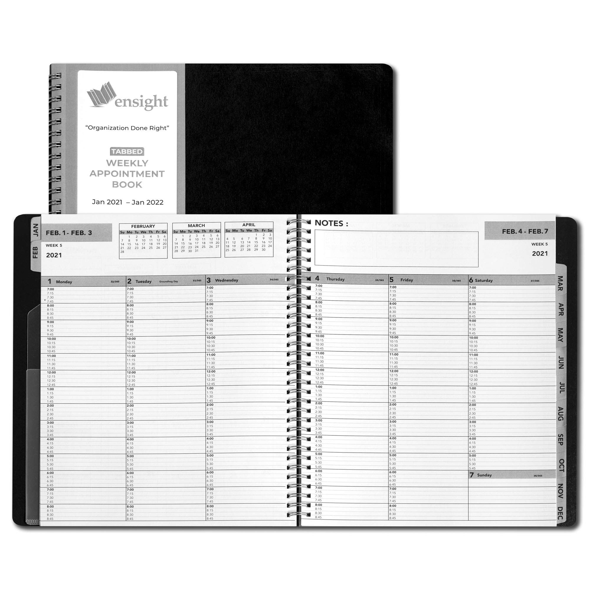 Amazon.com : 2021 Black ensight Tabbed Appointment Book & Planner 8.5 x 11  inches, Daily Hourly Weekly Planner, Calendar and Schedule Book 15-Minute  Slots, Durable Fastening, Business and Personal Planner : Office Products