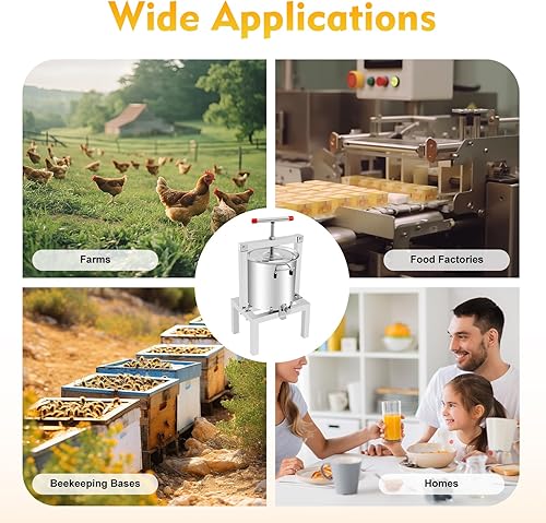 Miniatura 6 de Prensa manual de miel de frutas de 10 L, sidra de acero inoxidable, vino, uva, prensa de manzana para suministros de vino y jugo