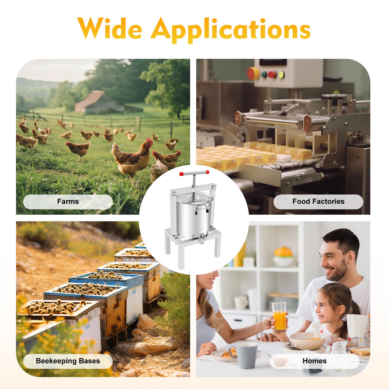 2.6 Gal Commercial Manual Fruit Press Heavy Duty Stainless Steel Wine Press Machine for DIY pressing Fruit Honey