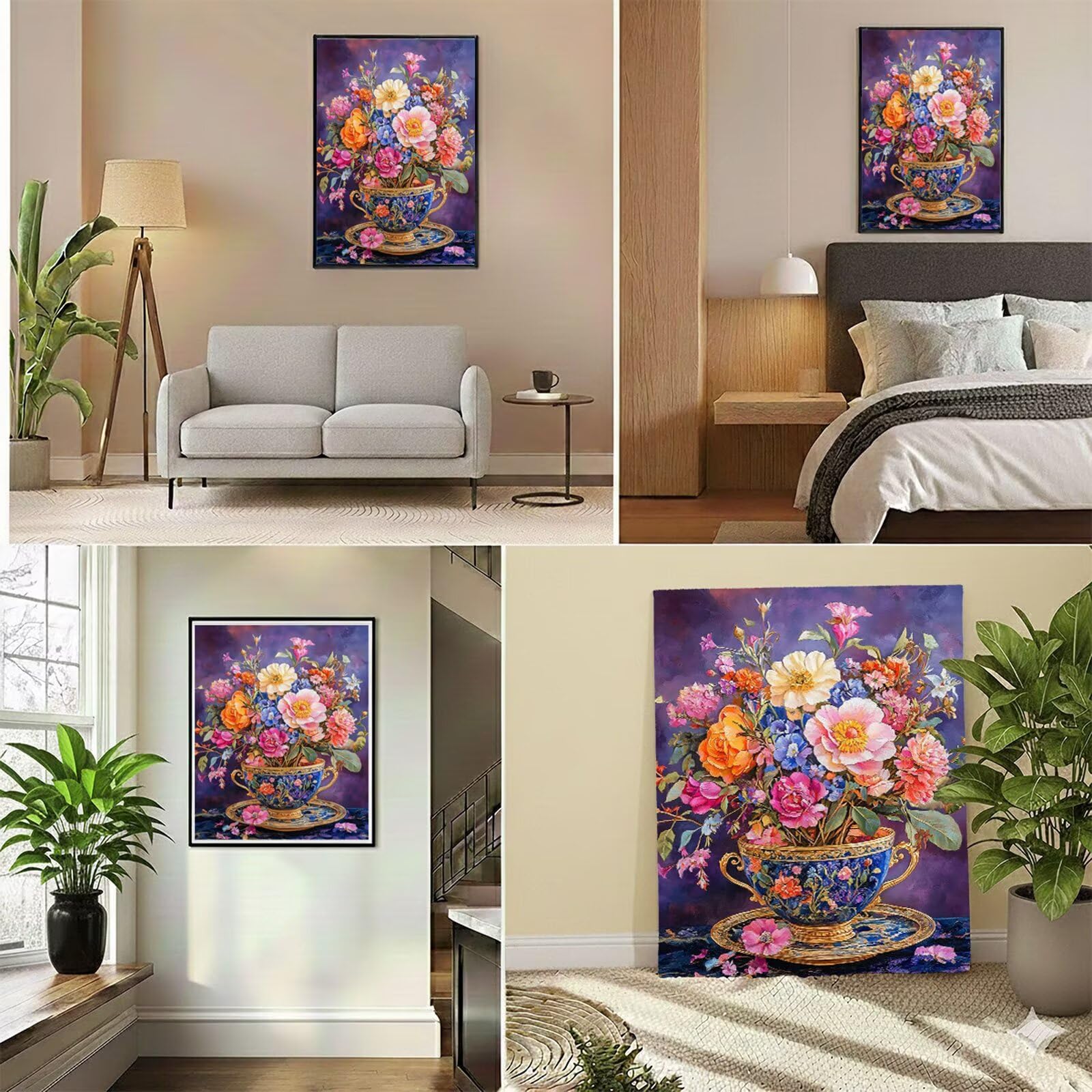 Dipingere con i Numeri Adulti Fiore Dipingere con i Numeri Tazza Paint by Numbers Hobby Creativi Adulti Fai Da Te Tela di Pittura a Olio Kit, Decorazioni Donna Regalo 60x80cm Senza Cornice Y3-681