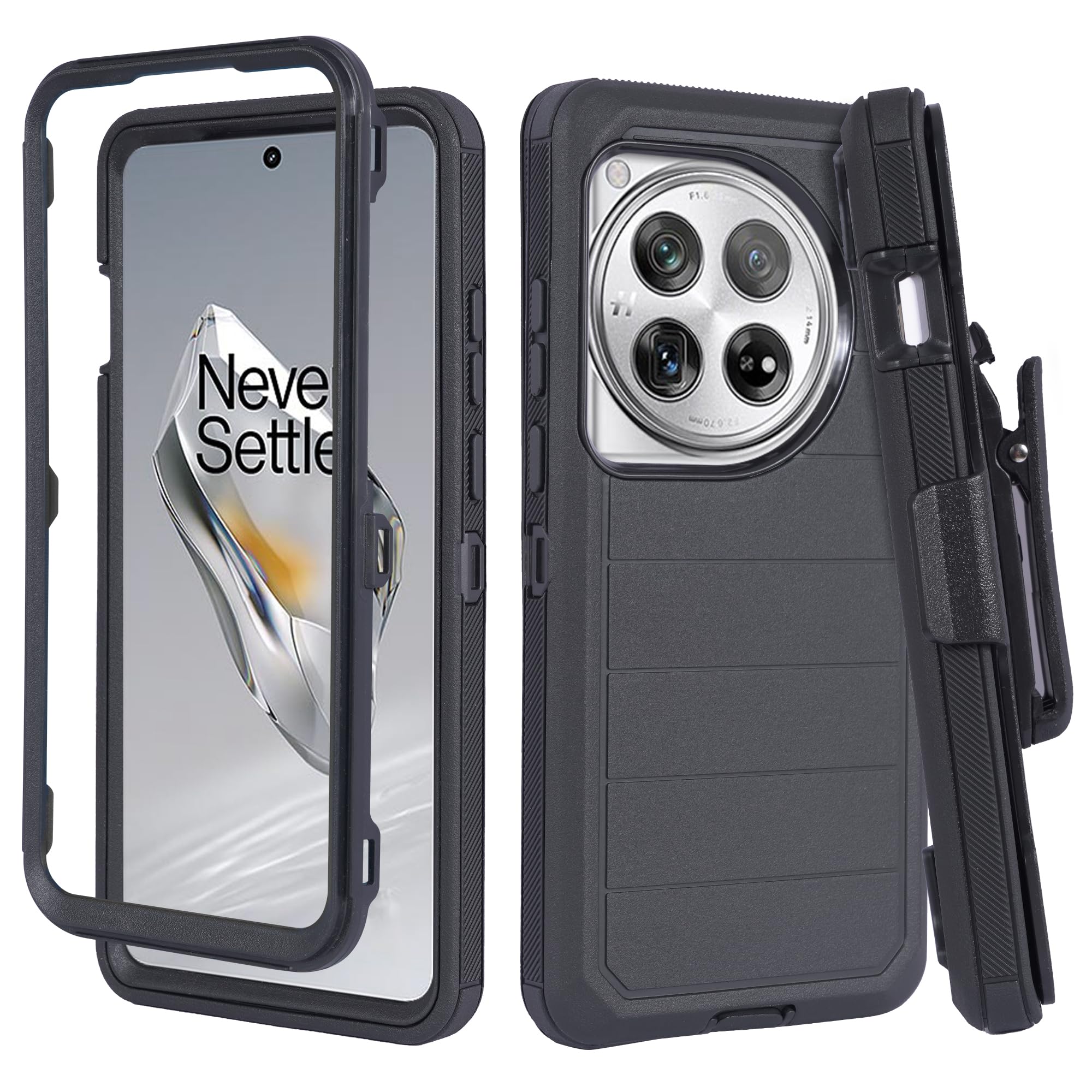 ThousandGear Case for OnePlus 12 [Hinge Protection] Shockproof Dual Layer Rugged Protective Case Belt Clip with Holster & Kickstand (Pro Black)
