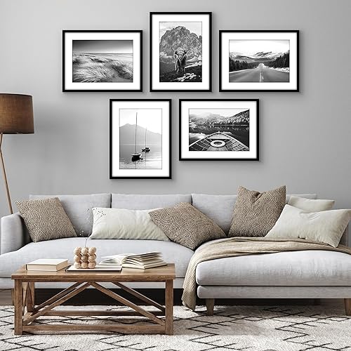 Vista 438 de Americanflat Portarretratos de 5 x 6 pulgadas con plexiglás pulido, juego de 5 portarretratos de 2 x 3 pulgadas con paspartú o para fotos de 5 x 6