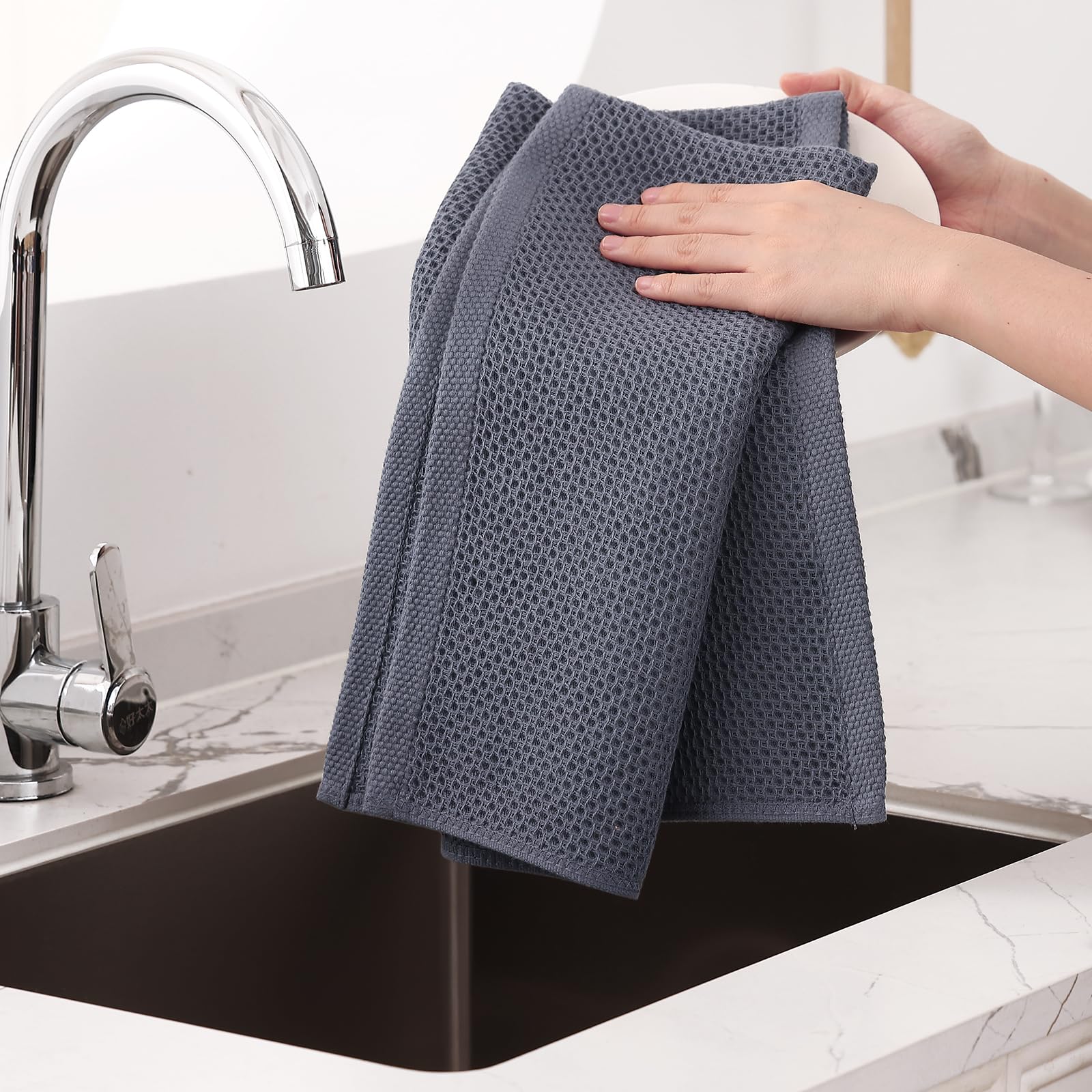Homaxy Lot de 8 torchons de cuisine surdimensionnés 100 % coton gaufré, ultra doux, absorbants, séchage rapide, torchon de nettoyage de 50,8 x 71,1 cm, gris foncé